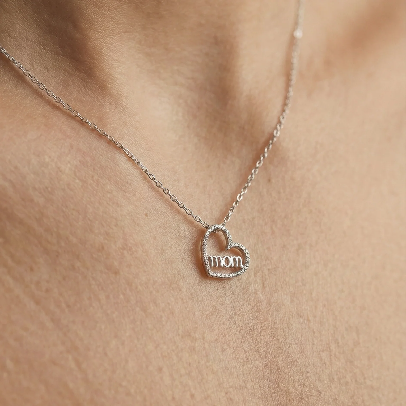 10K Gold Diamond Heart Mom Necklace - Image 3