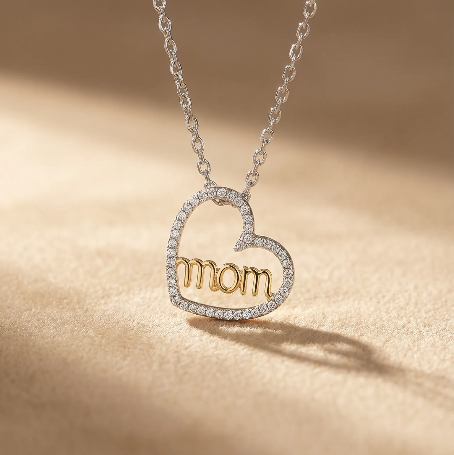 10K Gold Diamond Heart Mom Necklace - Image 4
