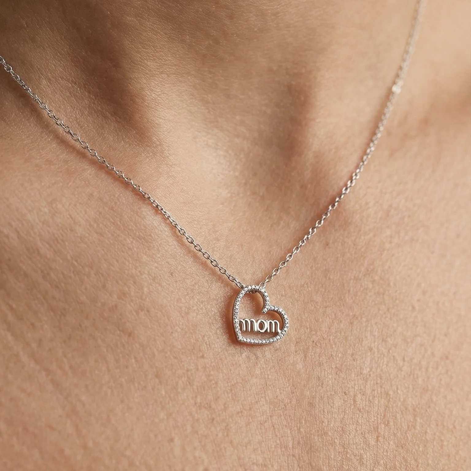 10K Gold Diamond Heart Mom Necklace - Image 5