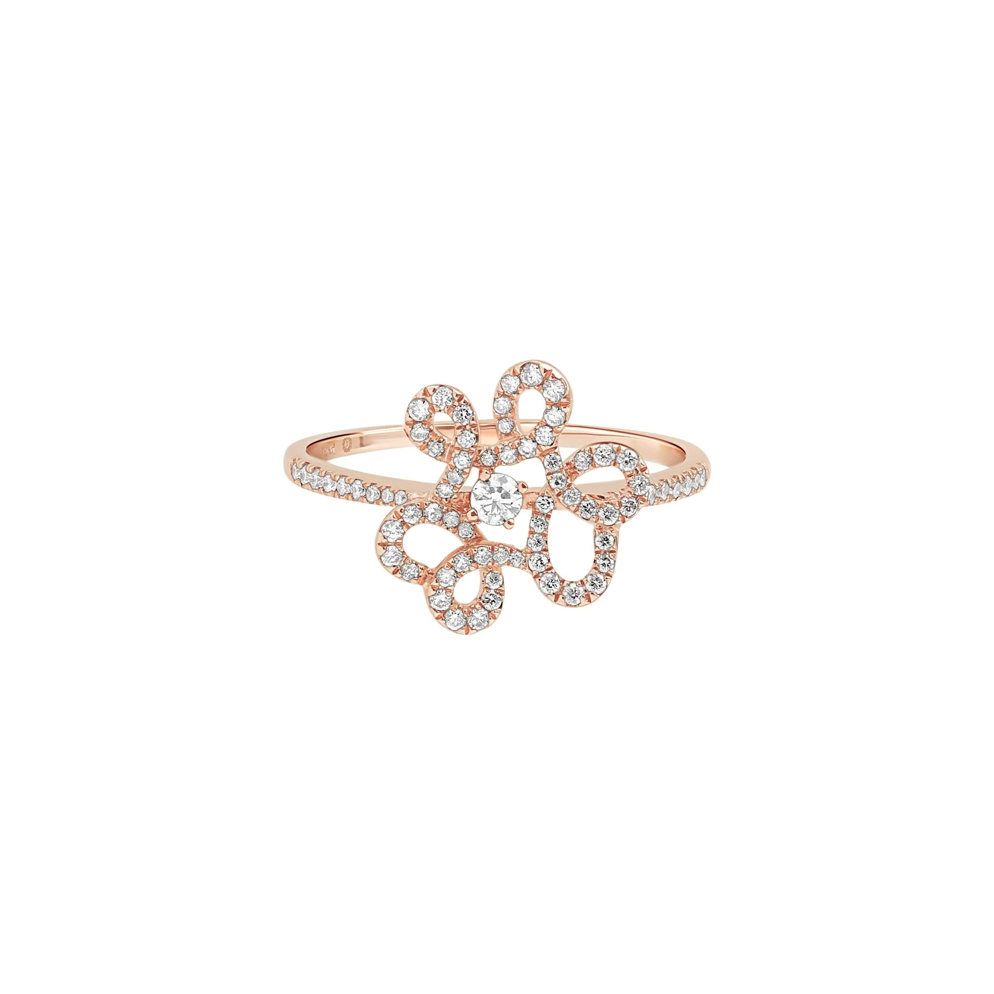 Abstract Diamond Flower Cocktail Ring in Solid 14k Rose Gold