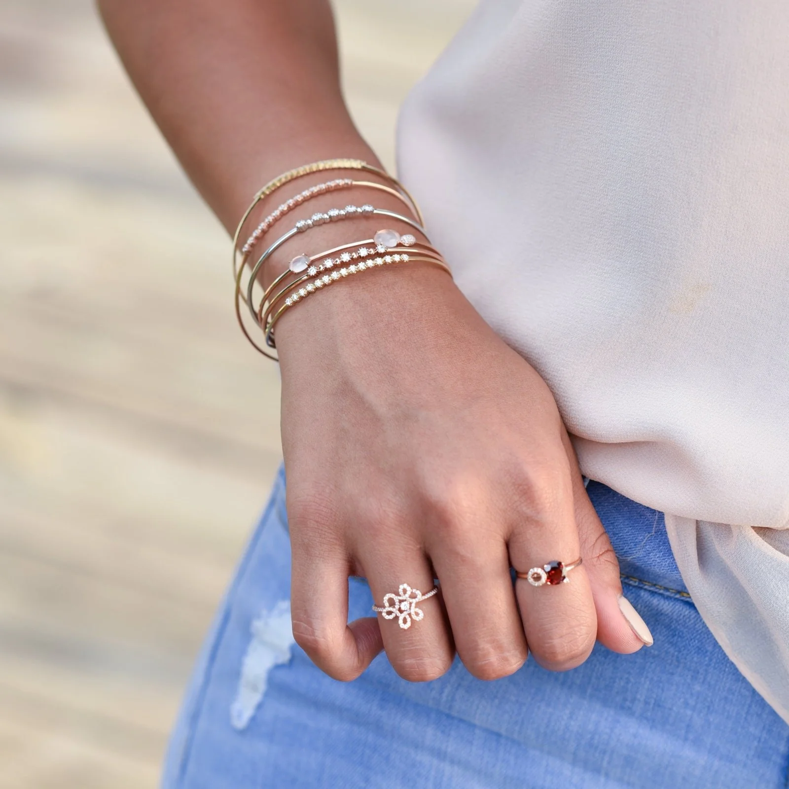 Abstract Diamond Flower Cocktail Ring in Solid 14k Yellow Gold - Image 2