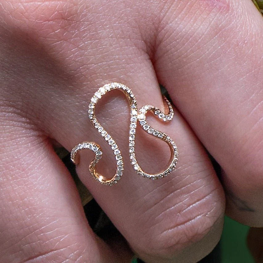 Diamond Wave Ring in Solid 14k Rose Gold - Image 5