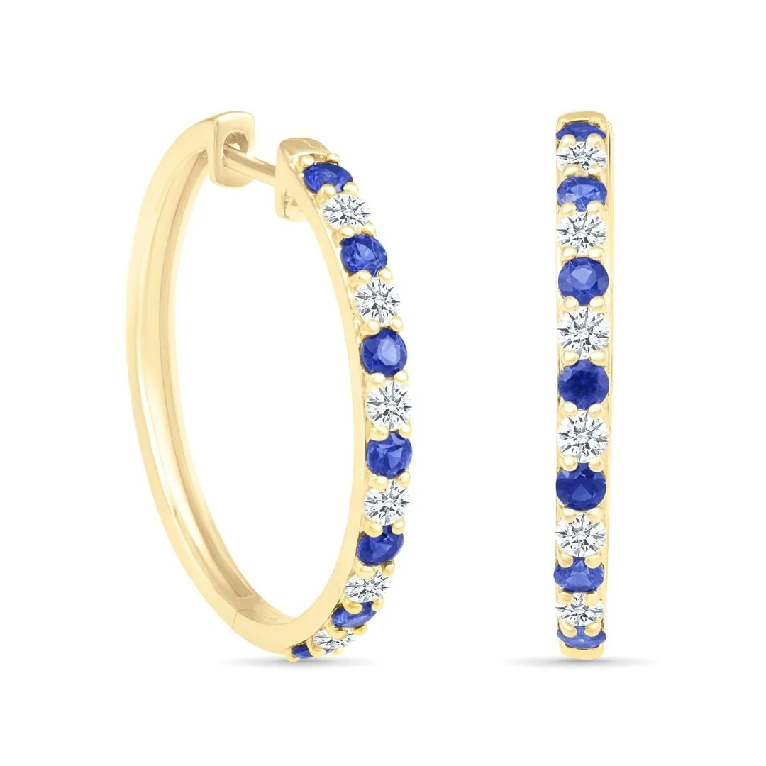Yellow Gold Alternating Blue White Sapphire Hoop