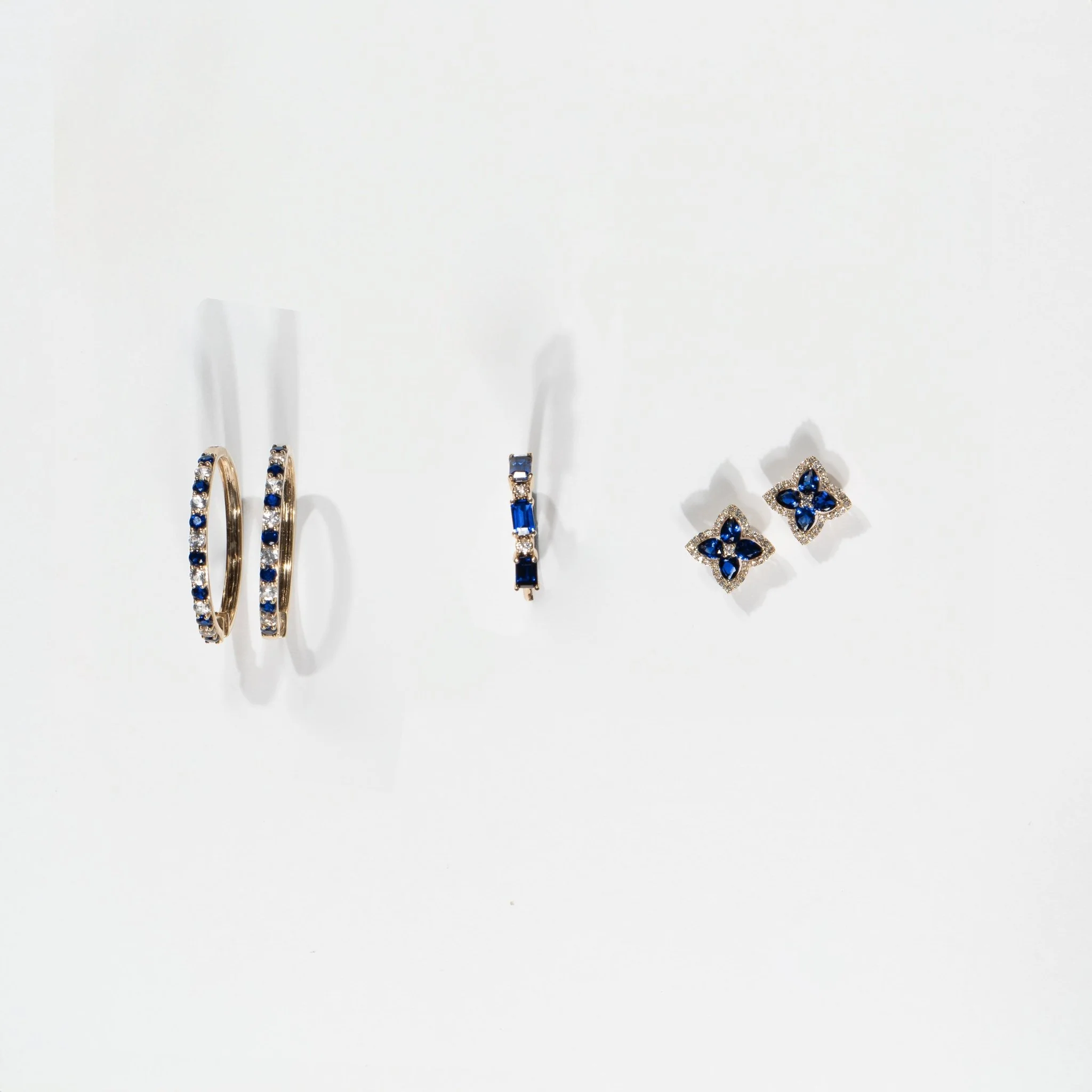 Yellow Gold Alternating Blue White Sapphire Hoop - Image 5