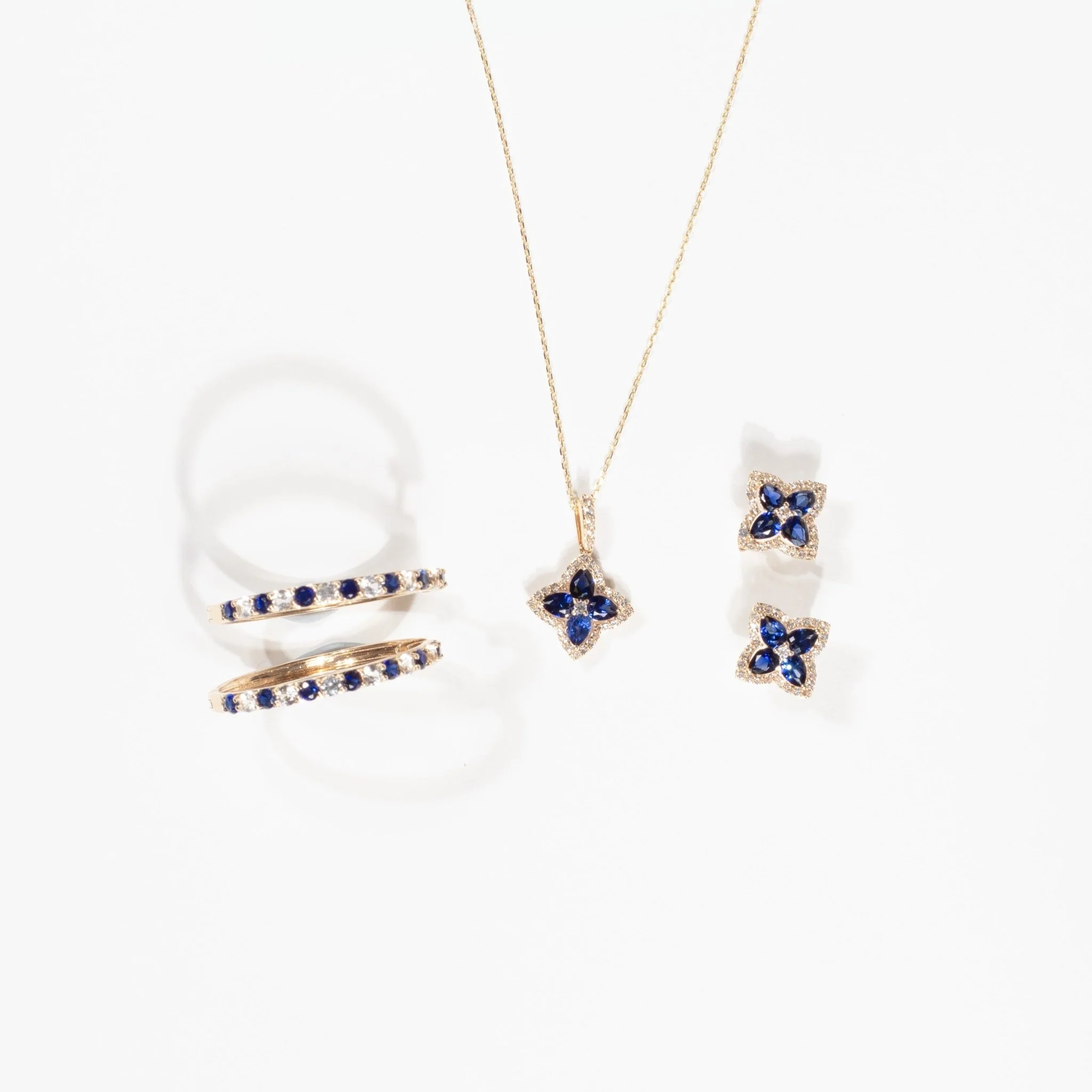 Yellow Gold Alternating Blue White Sapphire Hoop - Image 7