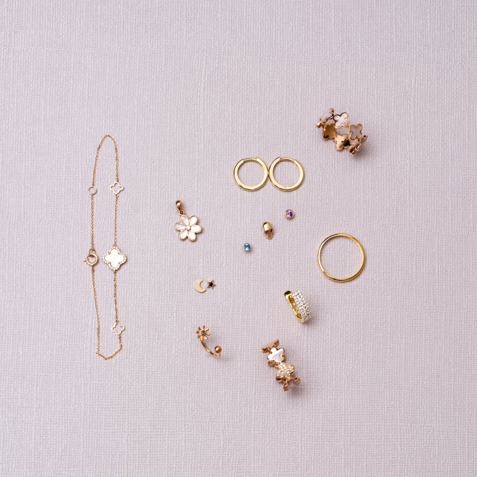 Alternating Diamond and Mother of Pearl Clover Eternity Ring in Solid 14k Rose Gold - Image 4