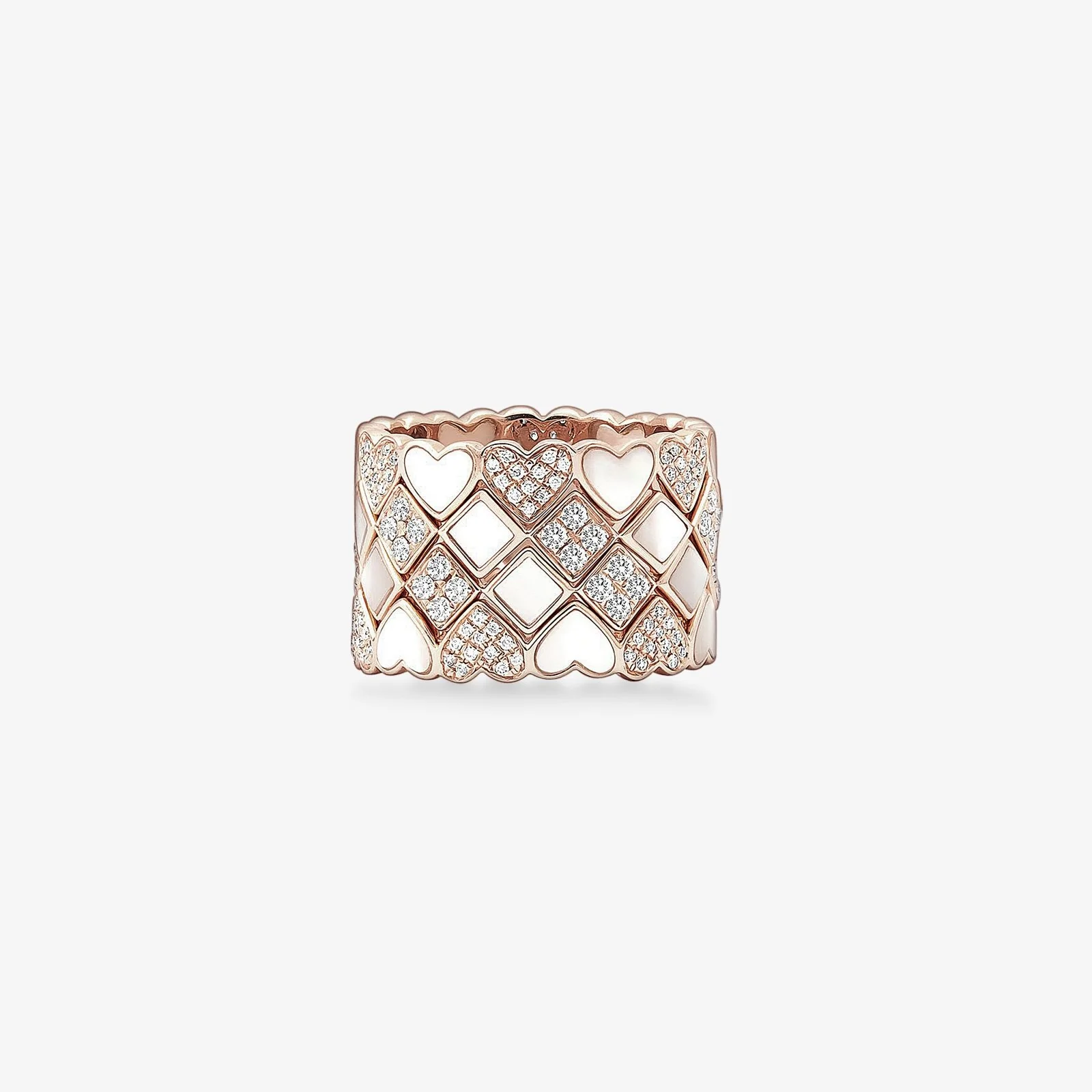 Alternating Diamond and Mother of Pearl Heart Eternity Band in Solid 14k Rose Gold - Image 10