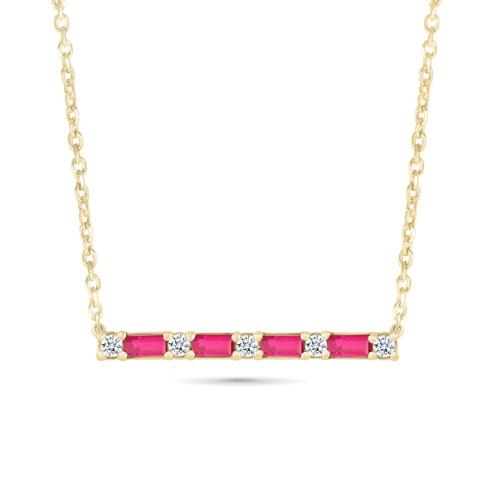 Yellow Gold Ruby Bar White Sapphire Pavé Necklace