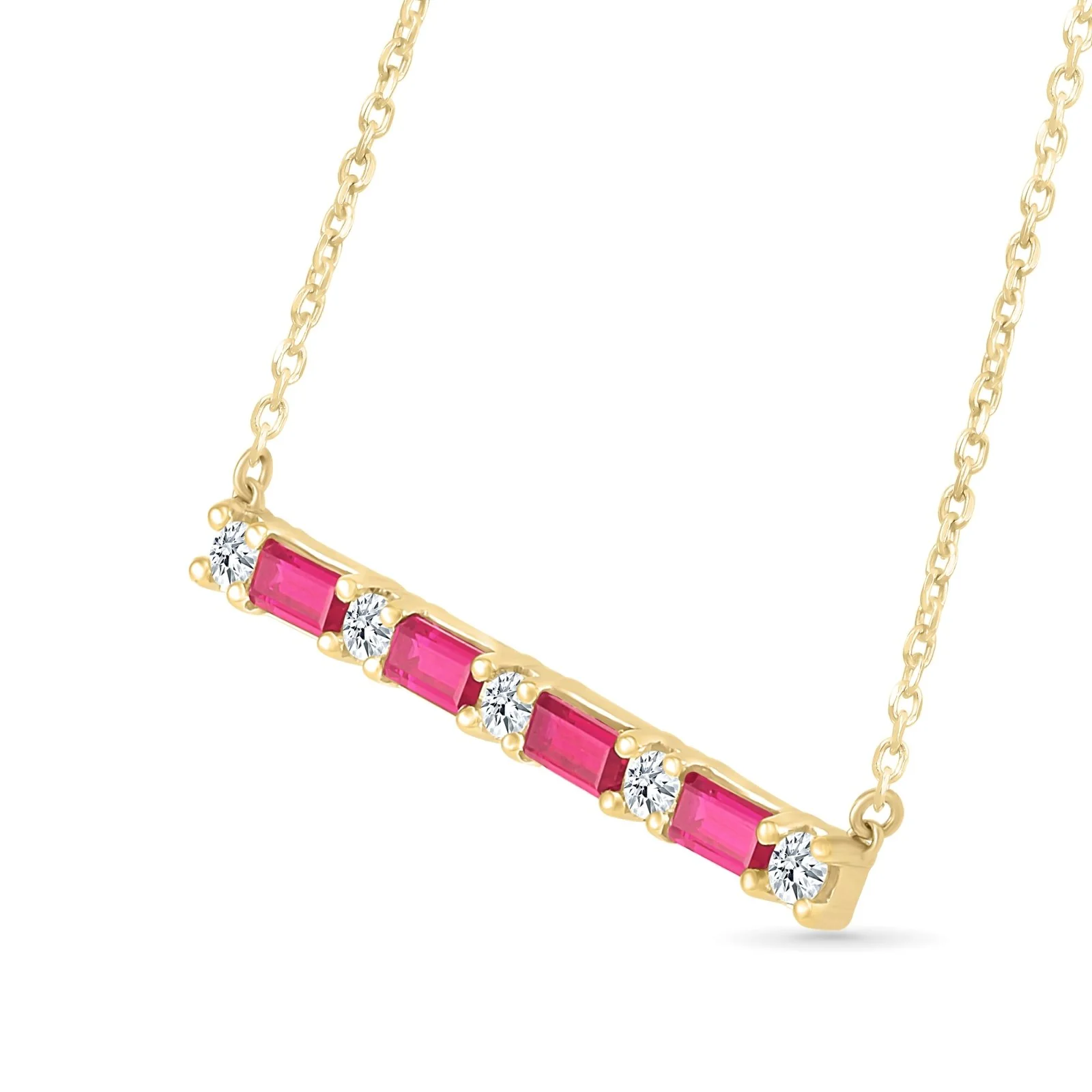 Yellow Gold Ruby Bar White Sapphire Pavé Necklace - Image 10