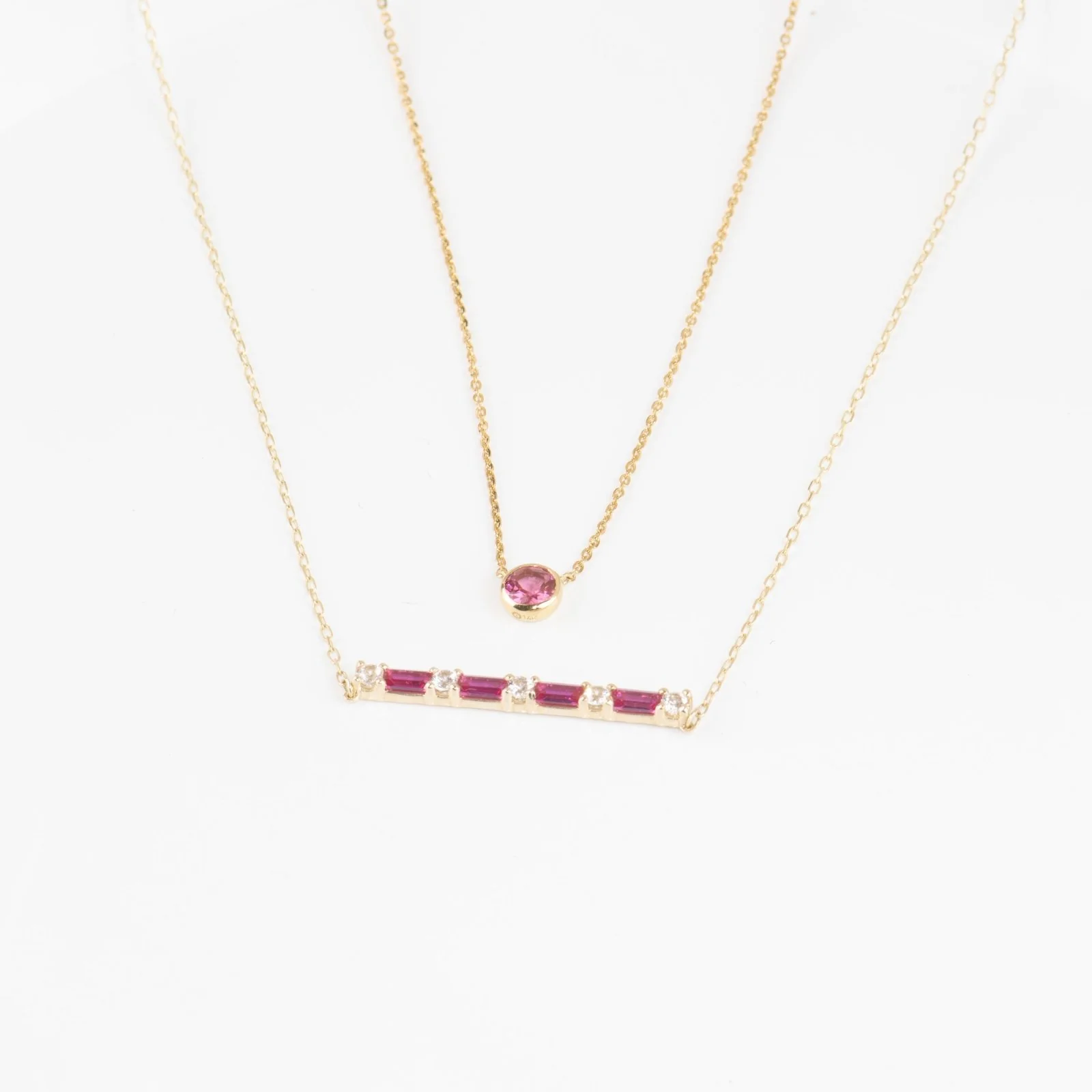 Yellow Gold Ruby Bar White Sapphire Pavé Necklace - Image 13