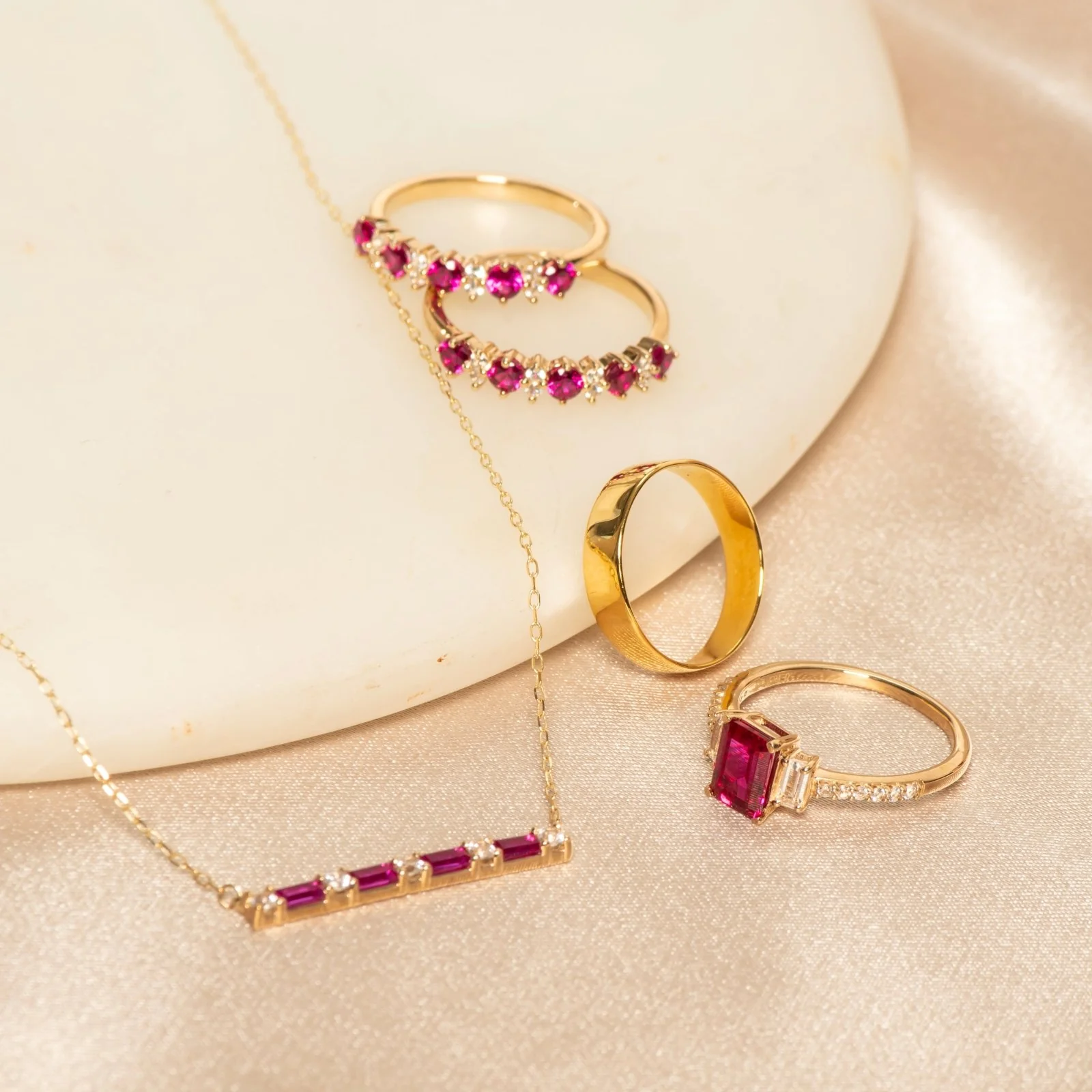 Yellow Gold Ruby Bar White Sapphire Pavé Necklace - Image 14