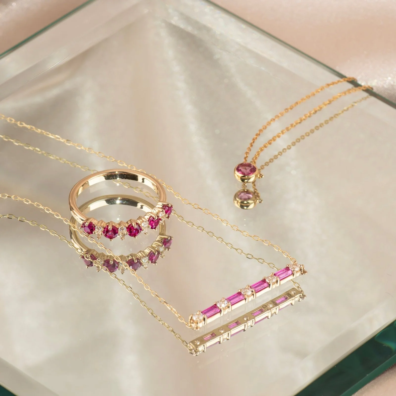 Yellow Gold Ruby Bar White Sapphire Pavé Necklace - Image 3