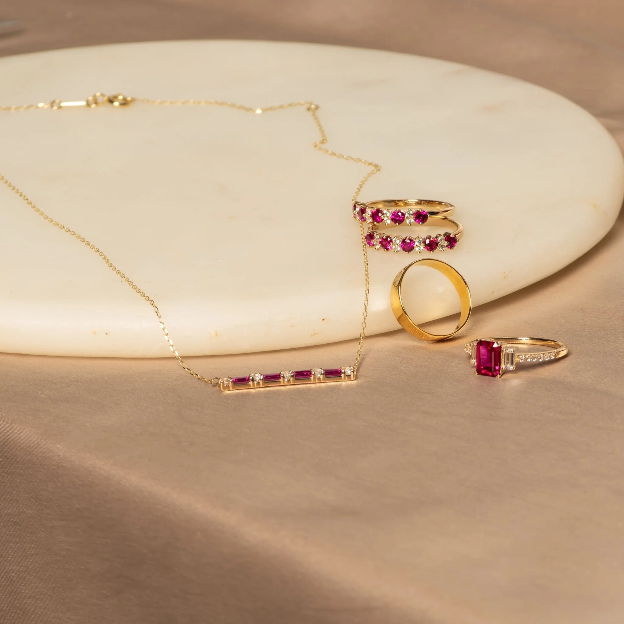 Yellow Gold Ruby Bar White Sapphire Pavé Necklace - Image 7