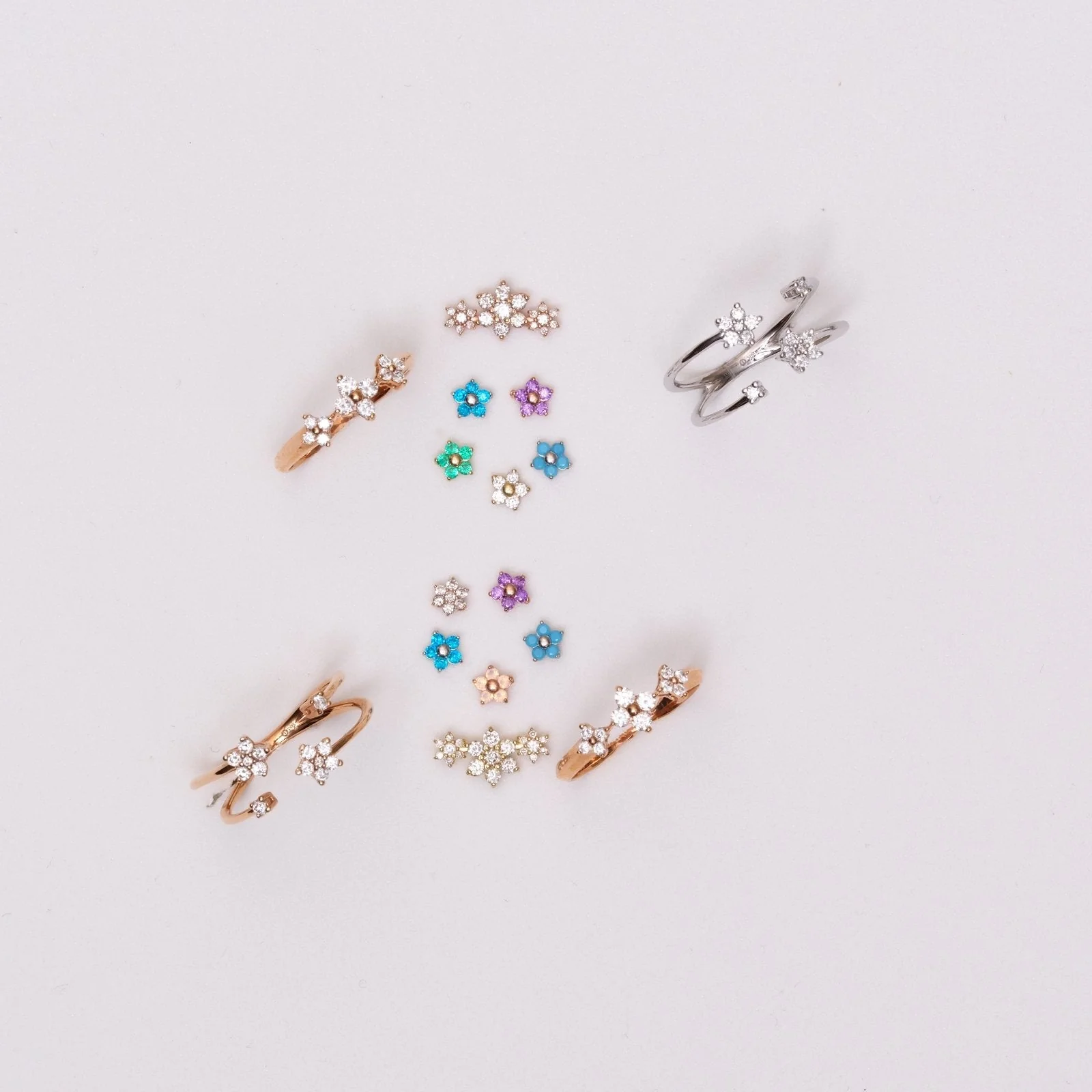 Rose Gold Amethyst Flower Threaded Flat Back Earring - Image 9