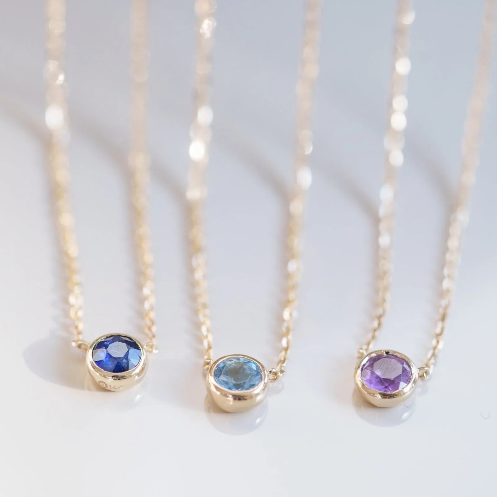 Yellow Gold Amethyst Bezel Station Necklace - Image 5