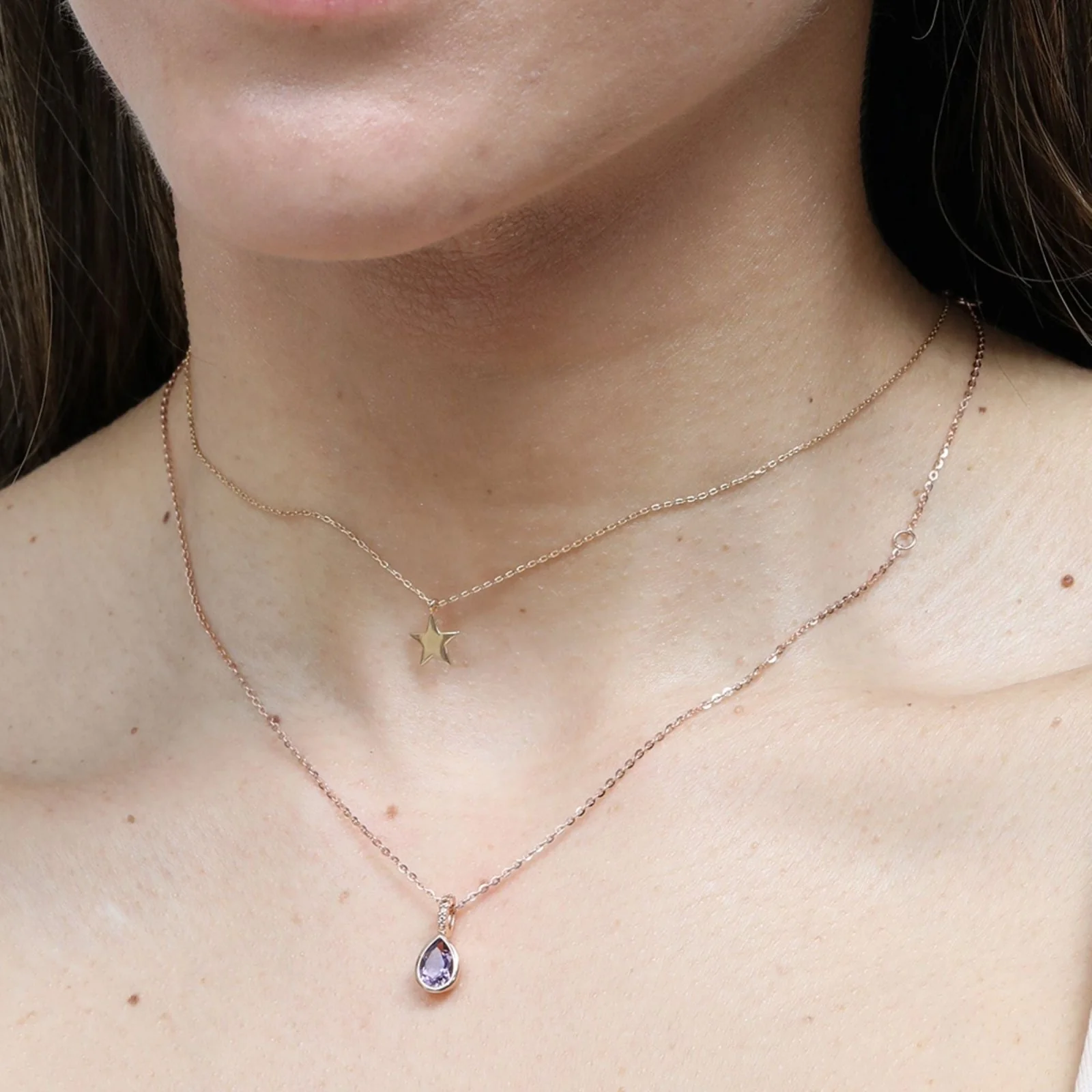 Rose Gold Amethyst Teardrop Pendant Necklace - Image 2