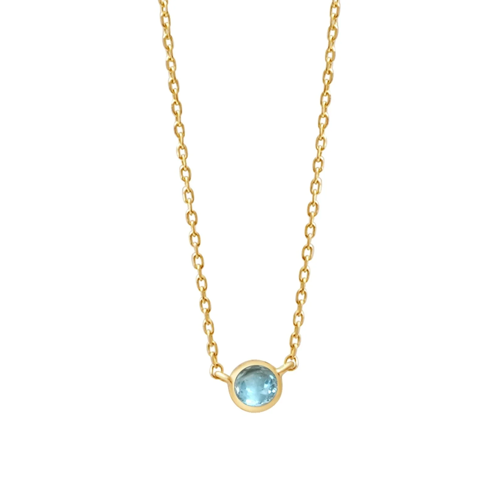 Yellow Gold Aquamarine Bezel Station Necklace