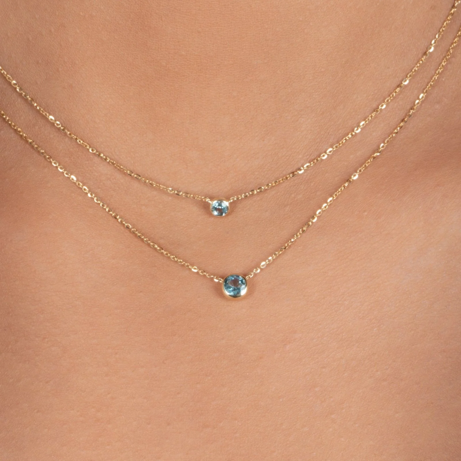 Yellow Gold Aquamarine Bezel Station Necklace - Image 10