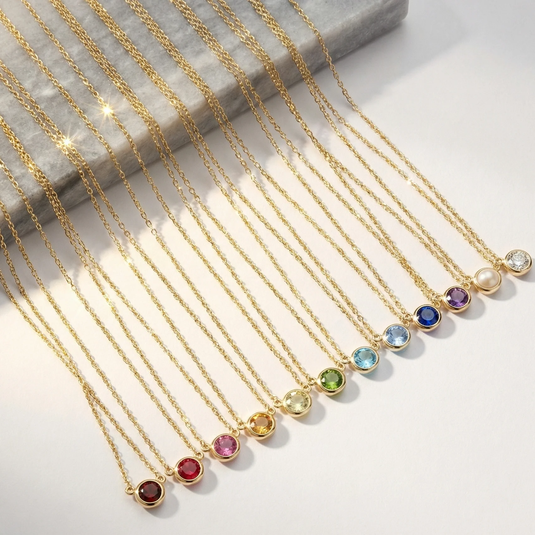 Yellow Gold Aquamarine Bezel Station Necklace - Image 3