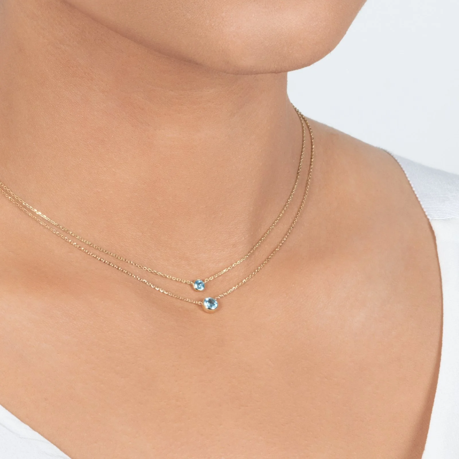 Yellow Gold Aquamarine Bezel Station Necklace - Image 4