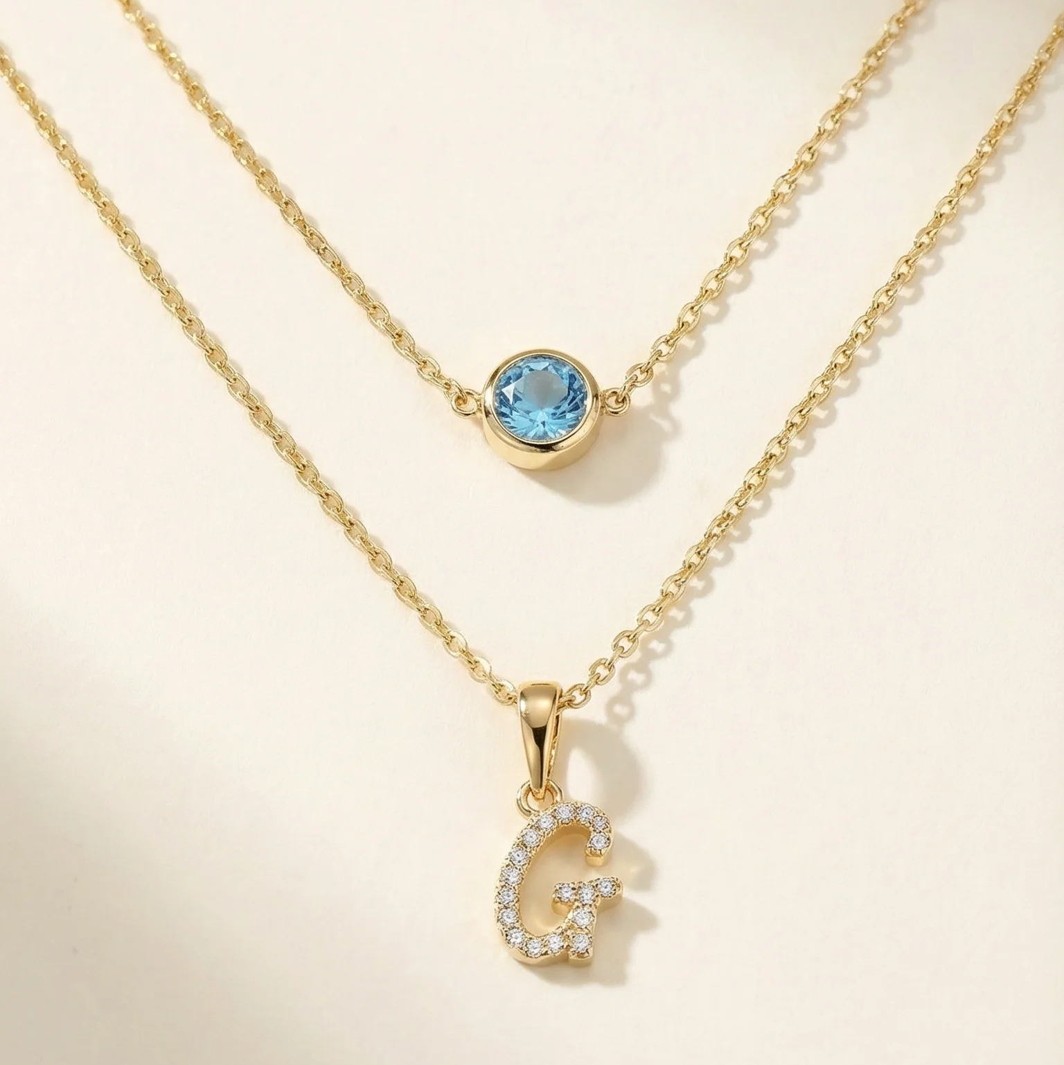 Yellow Gold Aquamarine Bezel Station Necklace - Image 5