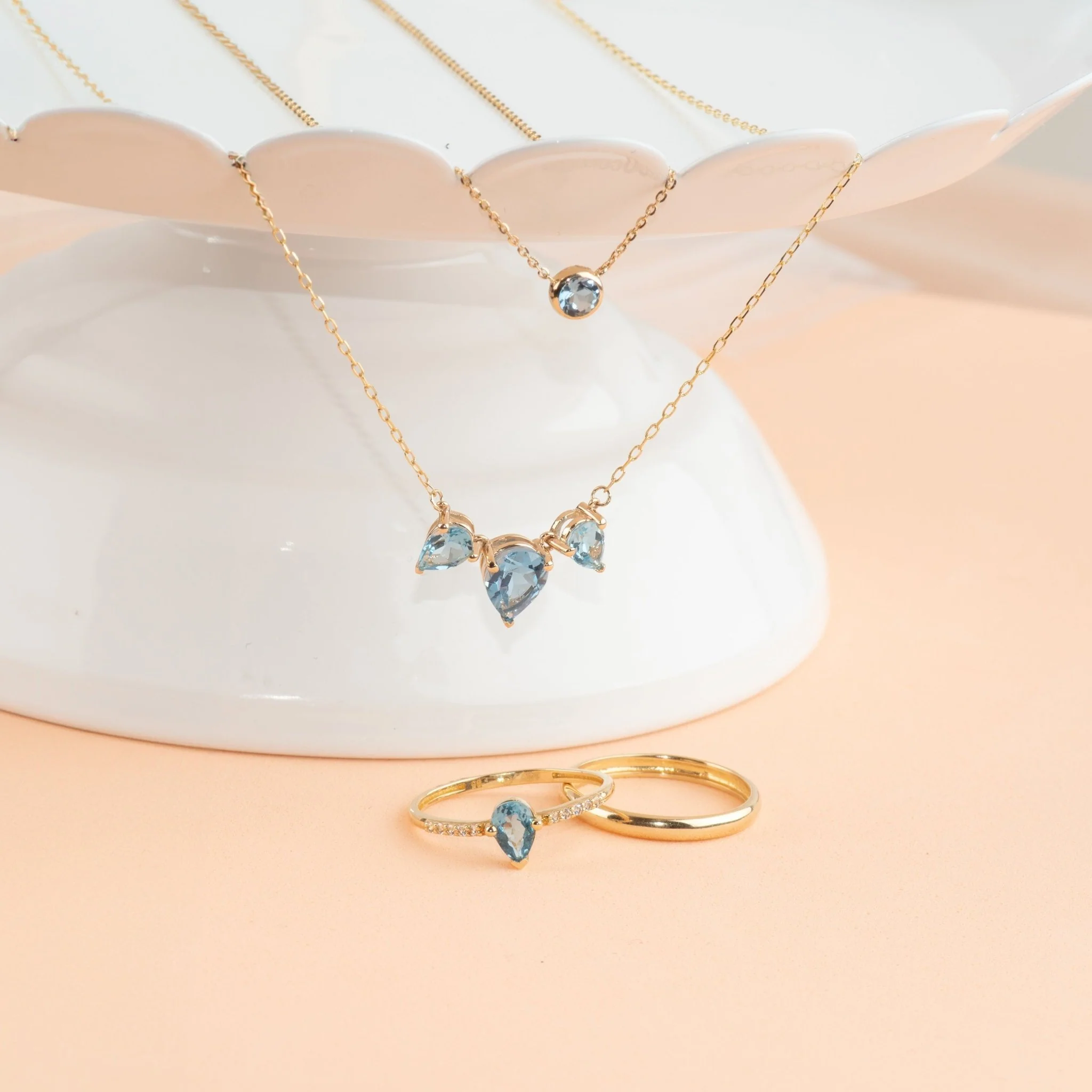 Yellow Gold Aquamarine Bezel Station Necklace - Image 6