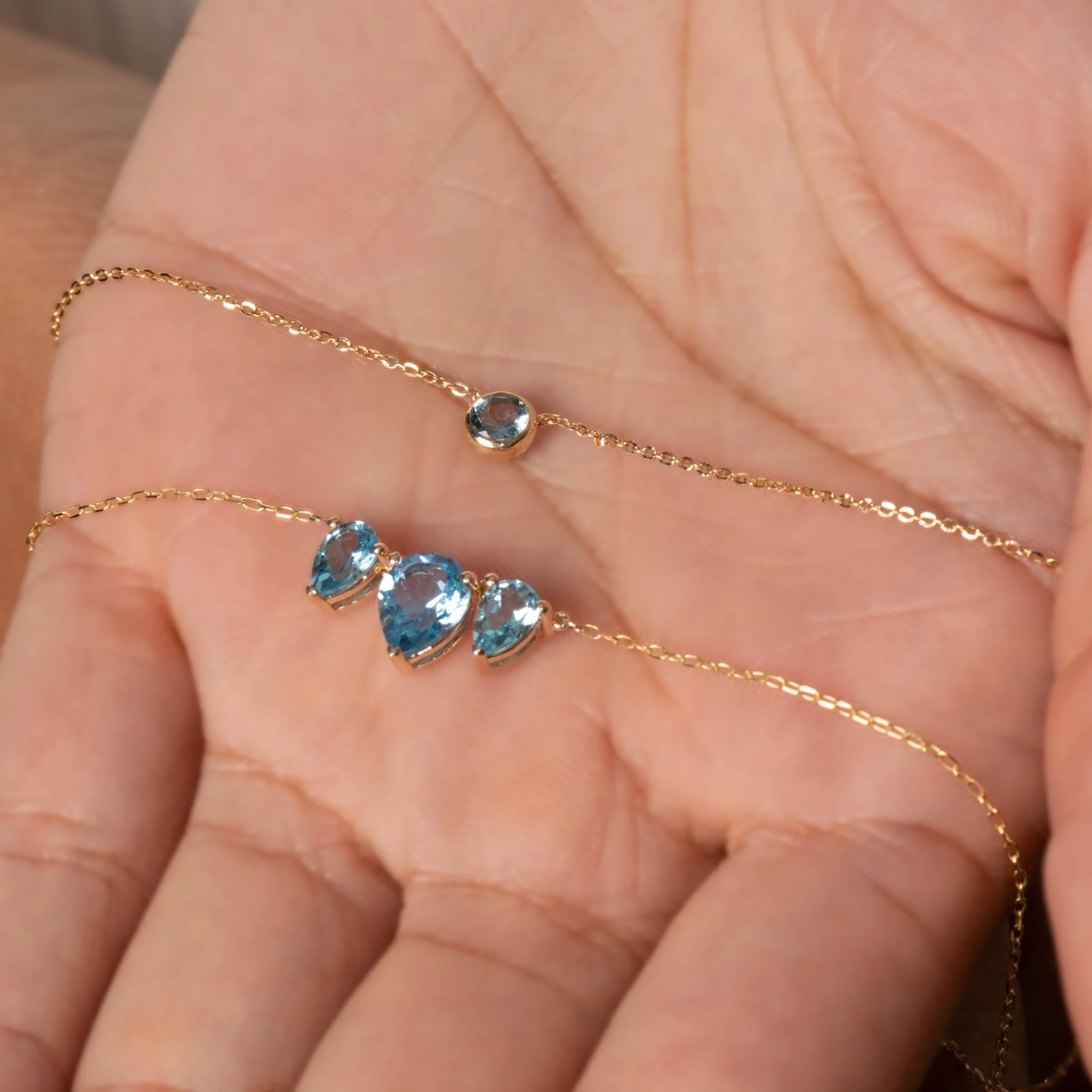 Yellow Gold Aquamarine Bezel Station Necklace - Image 7