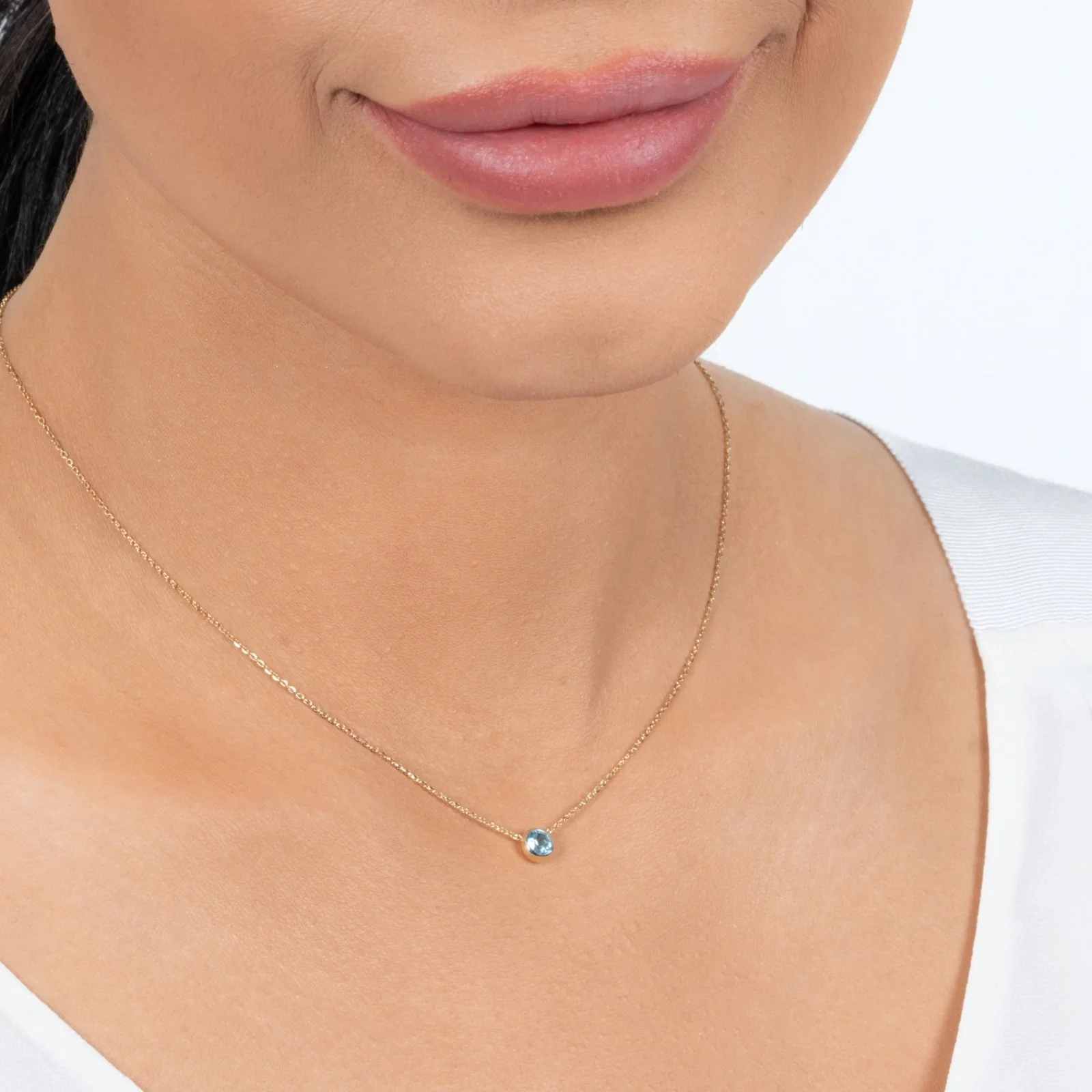 Yellow Gold Aquamarine Bezel Station Necklace - Image 8