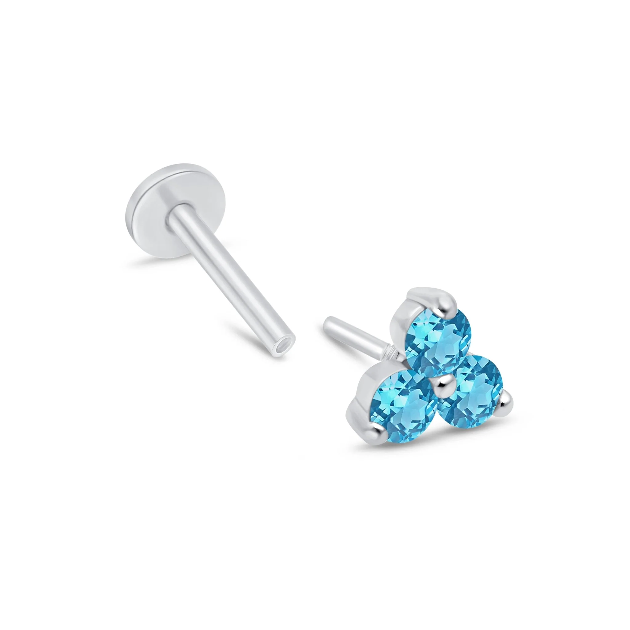 White Gold Aquamarine Trinity Cluster Flat Back Stud - Image 9