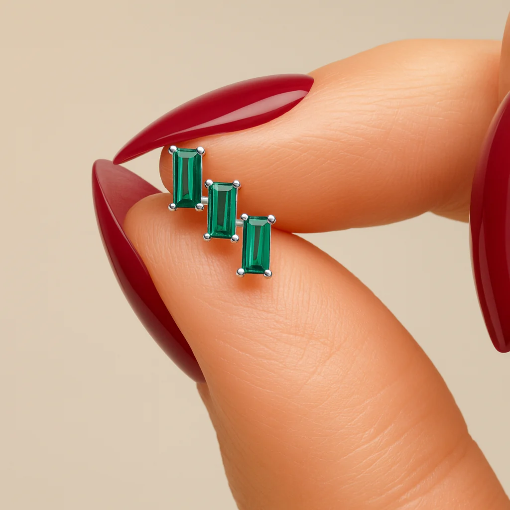 Yellow Gold Cascade Emerald Flat Back Earring - Image 2