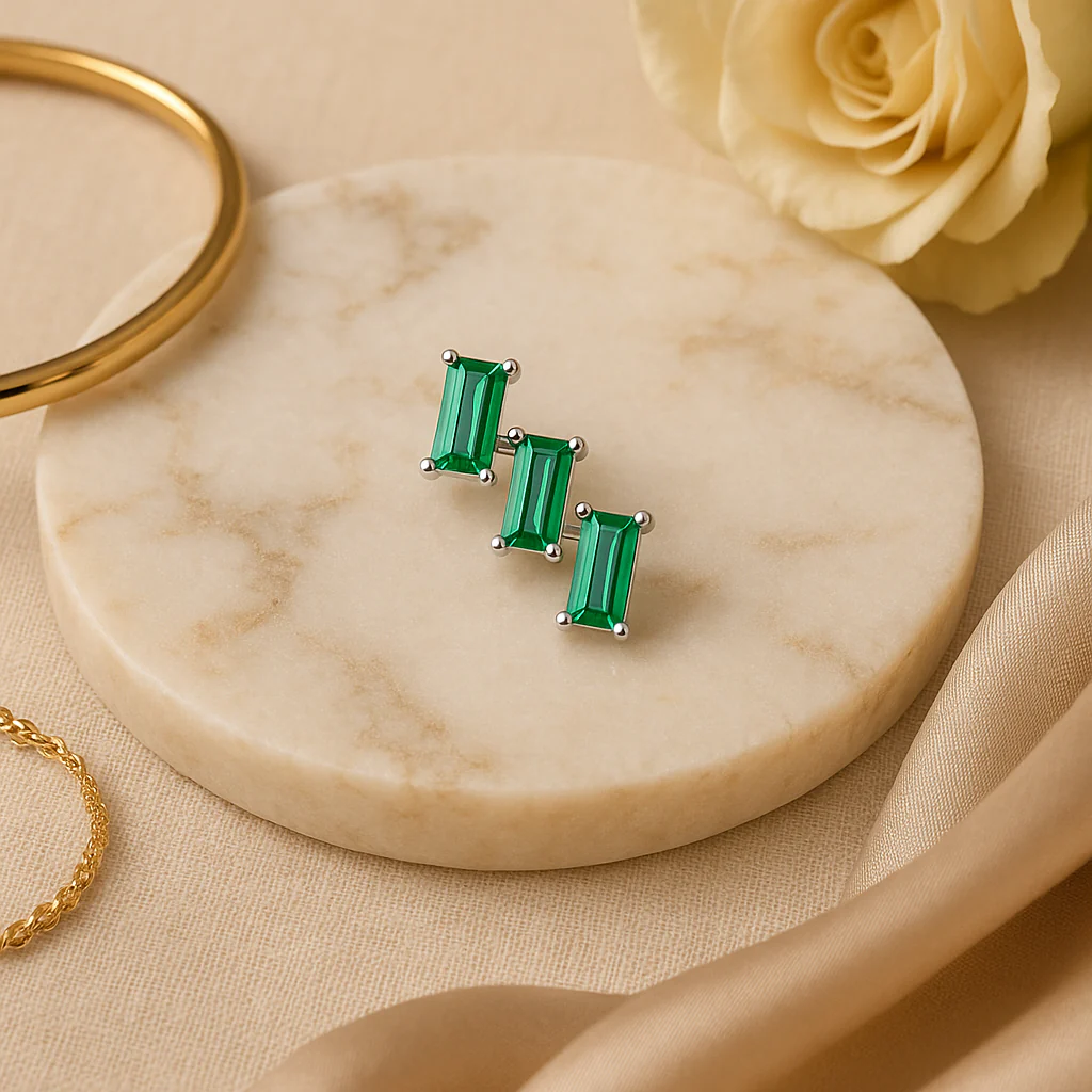 Yellow Gold Cascade Emerald Flat Back Earring - Image 3