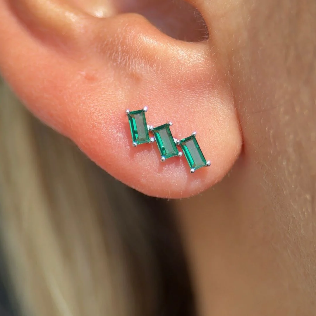Yellow Gold Cascade Emerald Flat Back Earring - Image 4