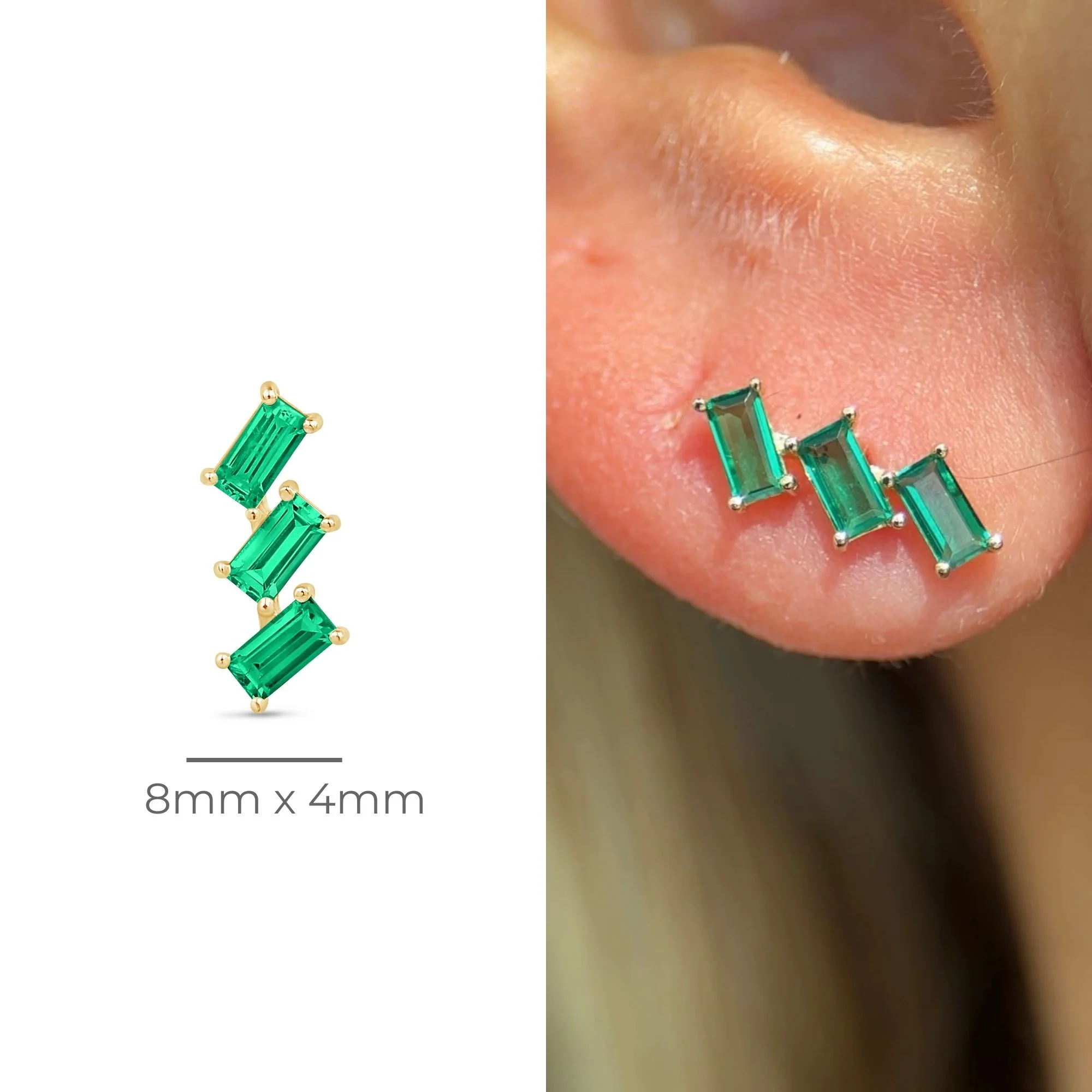Yellow Gold Cascade Emerald Flat Back Earring - Image 5