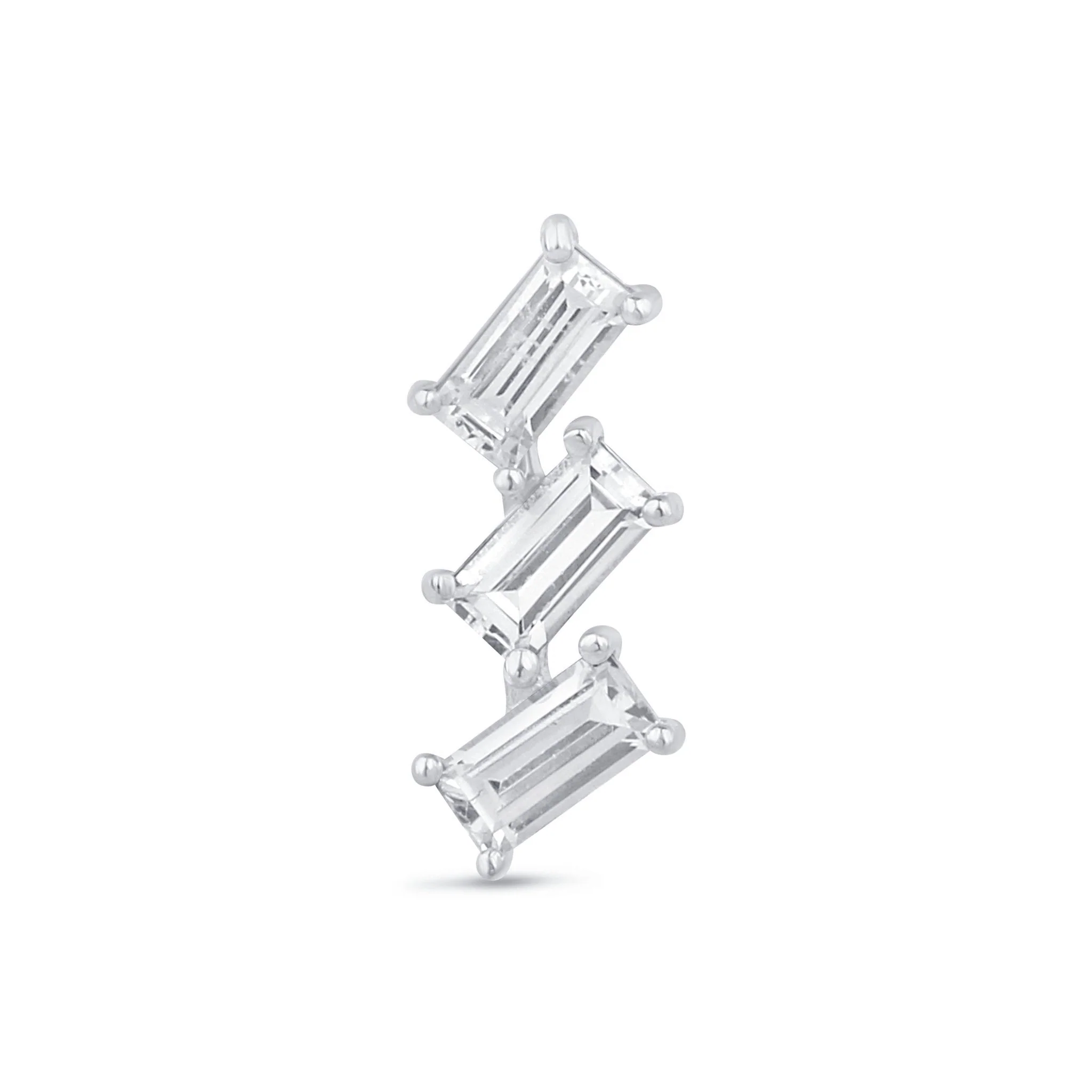 White Gold Baguette Cascade Flat Back Earring