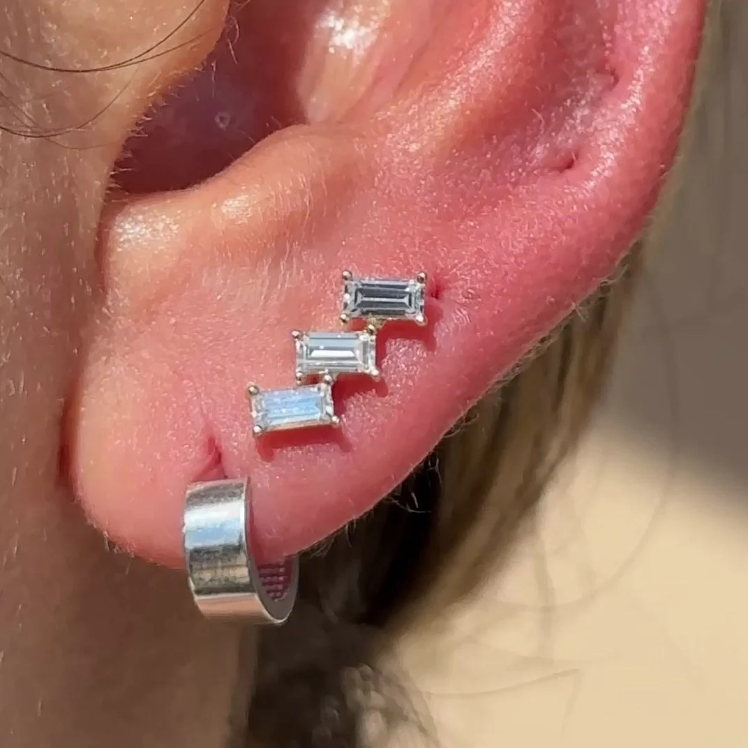 White Gold Baguette Cascade Flat Back Earring - Image 2