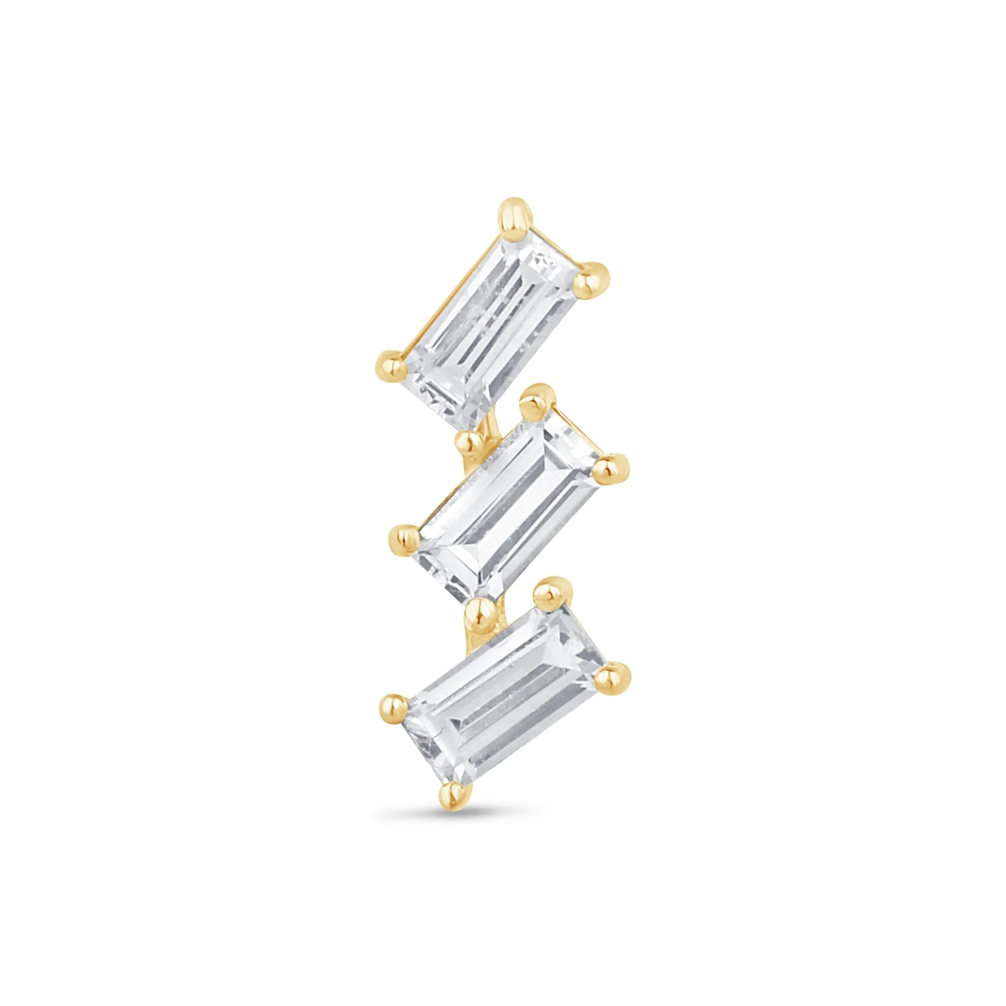 Yellow Gold Baguette Cascade Flat Back Earring