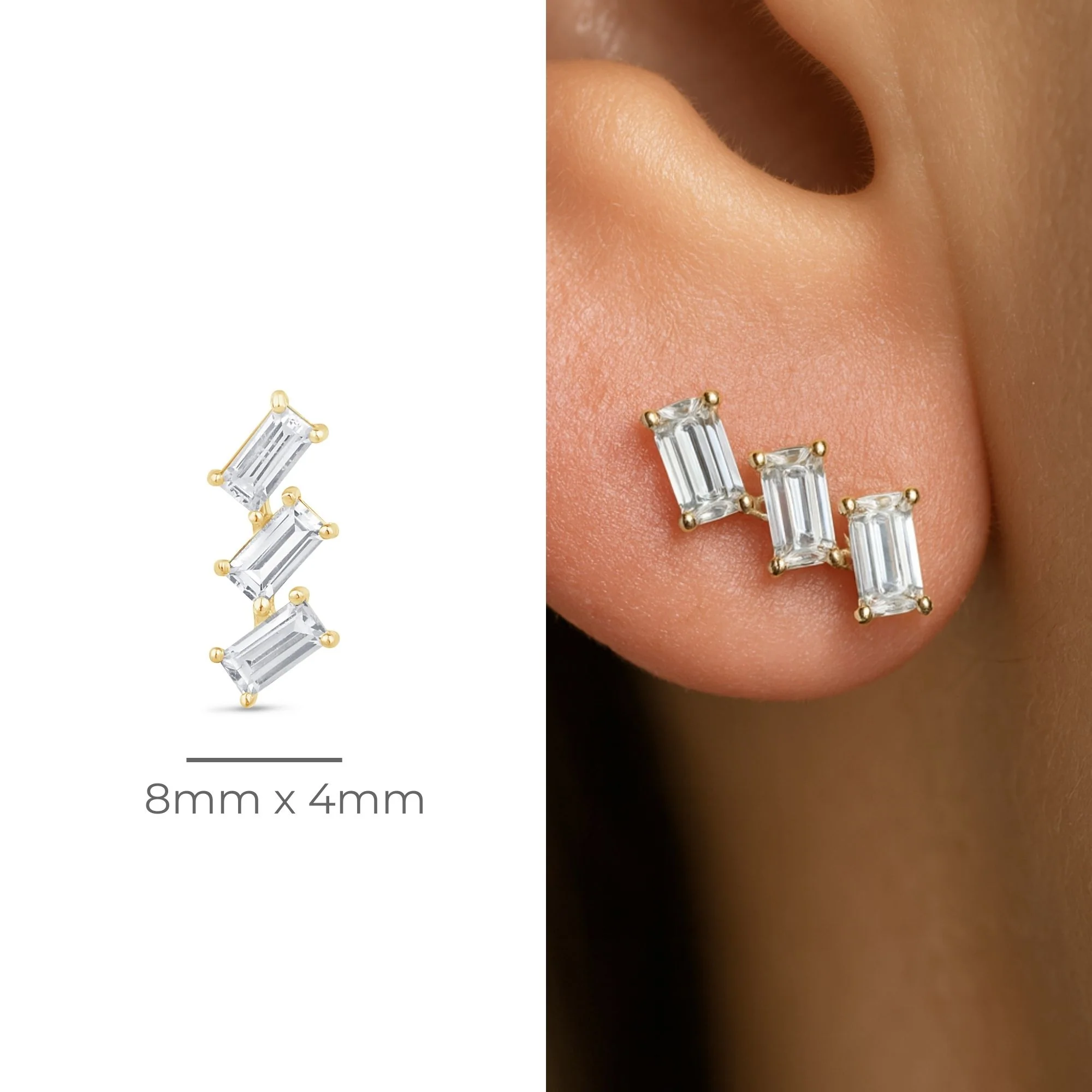Yellow Gold Baguette Cascade Flat Back Earring - Image 6