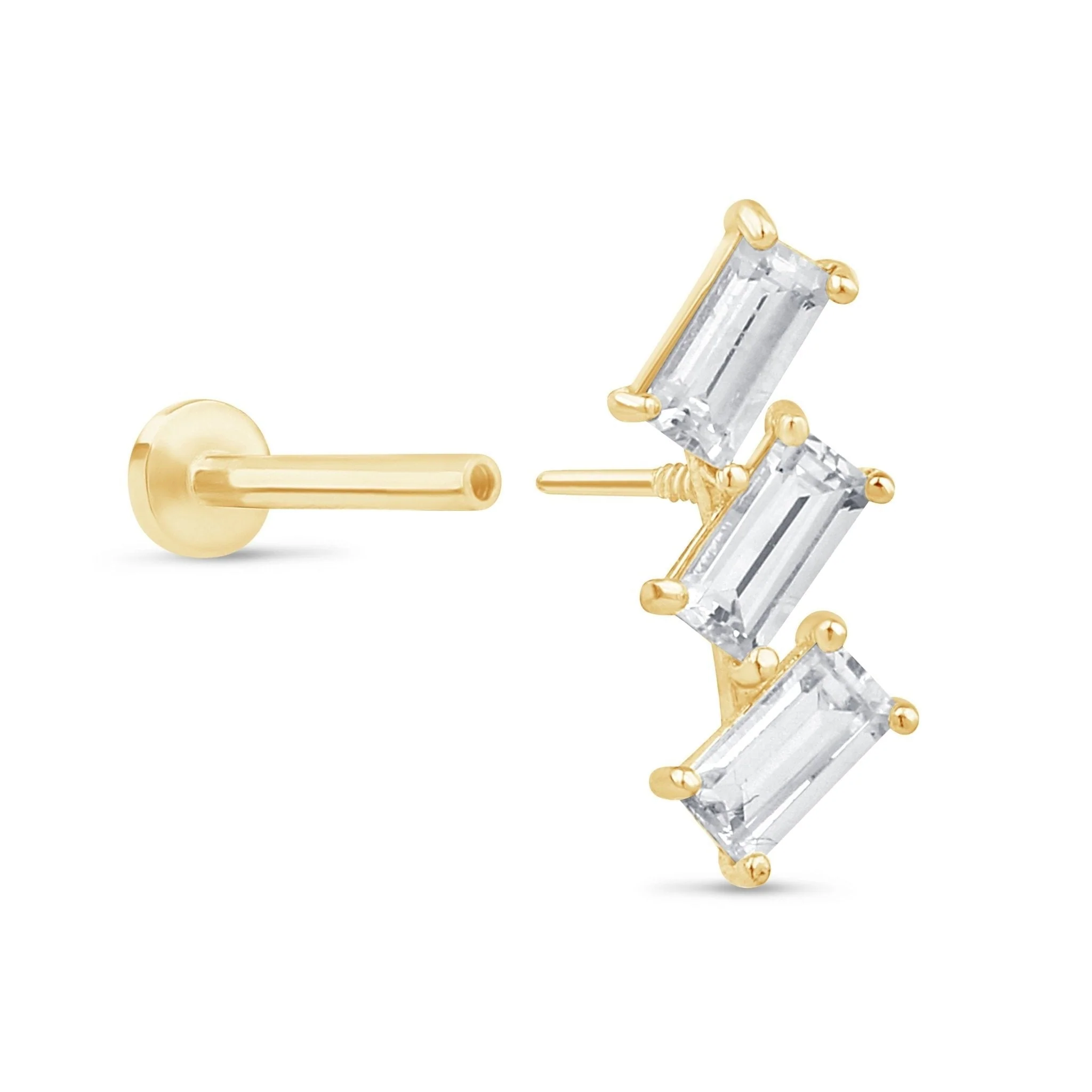 Yellow Gold Baguette Cascade Flat Back Earring - Image 7