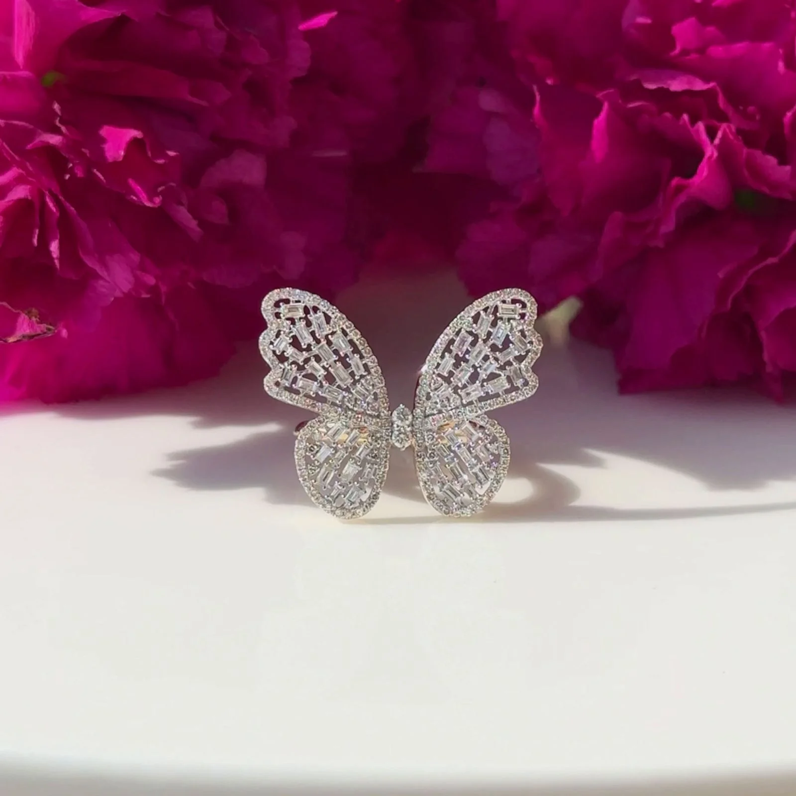 Baguette Diamond Butterfly Ring in Solid 14k Yellow Gold - Image 3