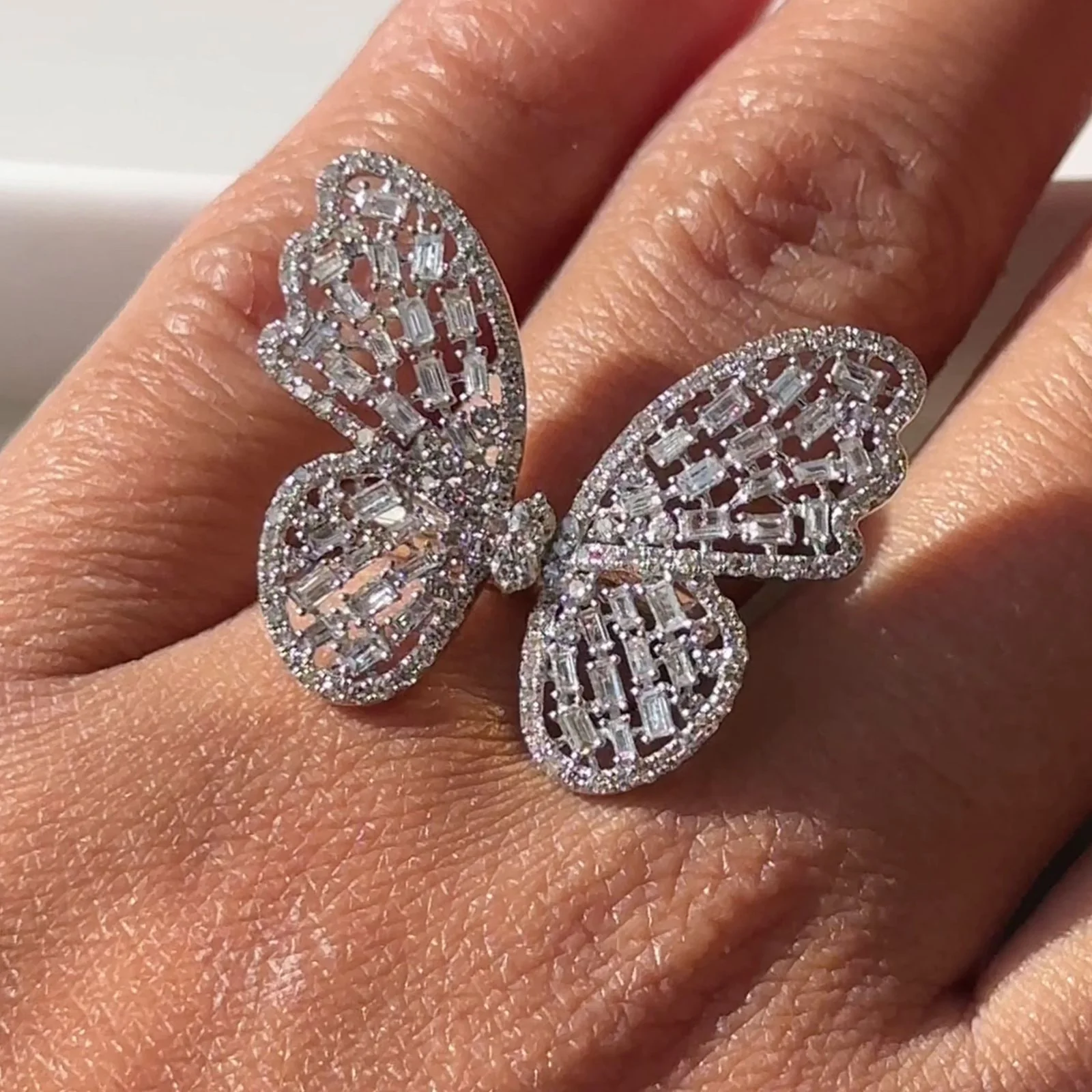 Baguette Diamond Butterfly Ring in Solid 14k Yellow Gold - Image 4