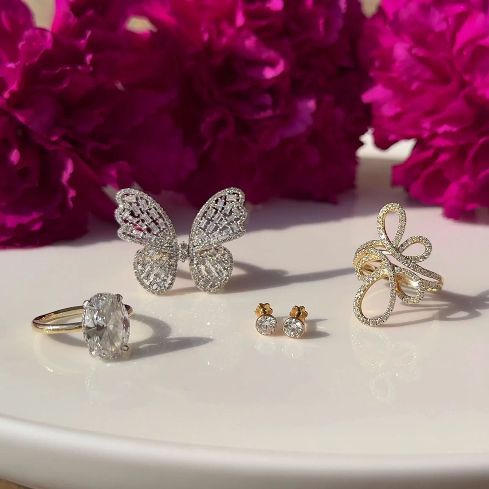 Baguette Diamond Butterfly Ring in Solid 14k Yellow Gold - Image 5