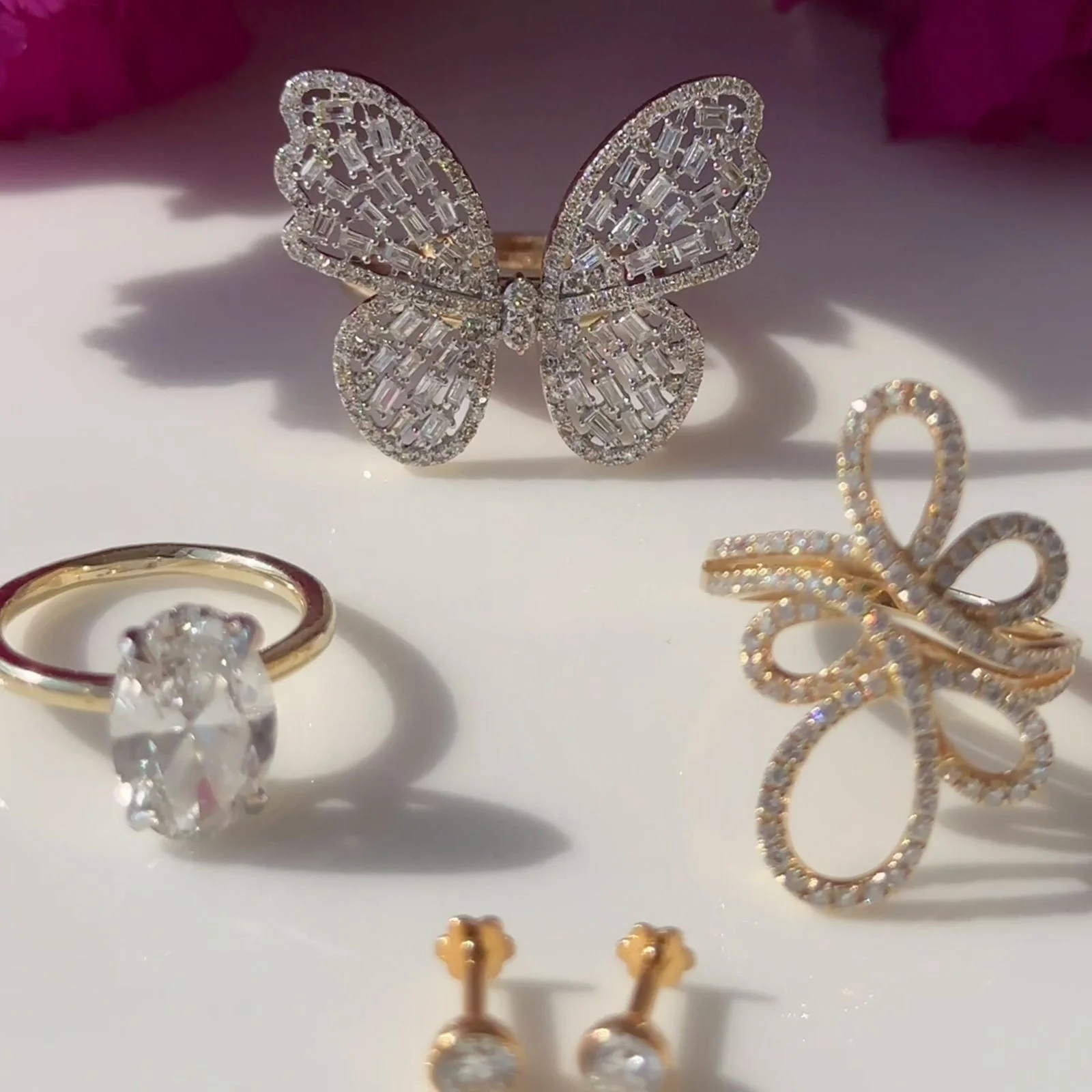 Baguette Diamond Butterfly Ring in Solid 14k Yellow Gold - Image 6