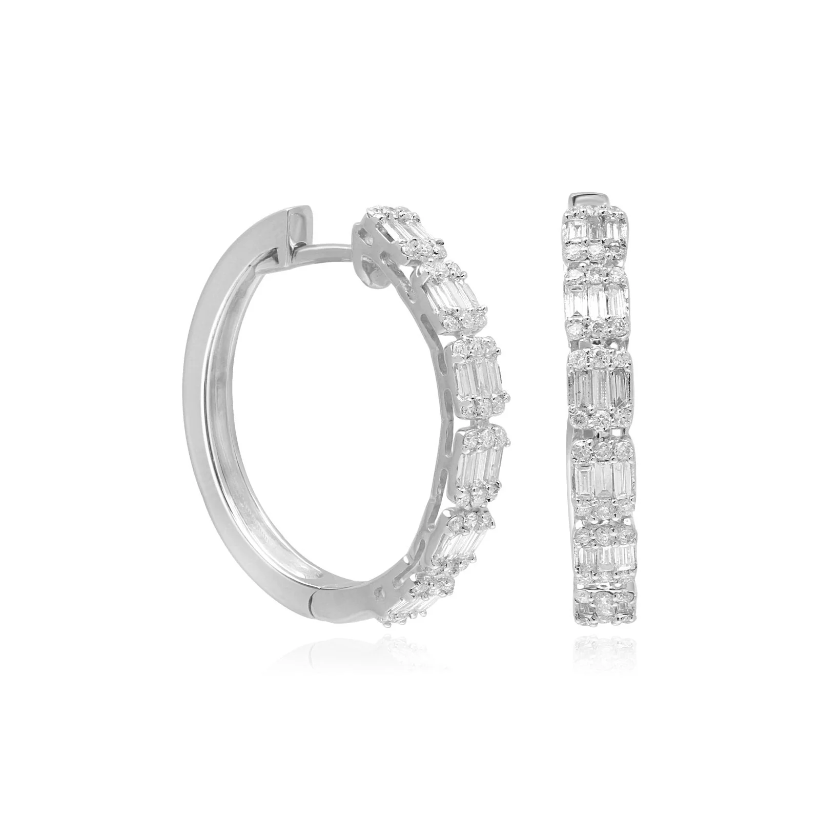 White Gold Baguette Huggie Hoop