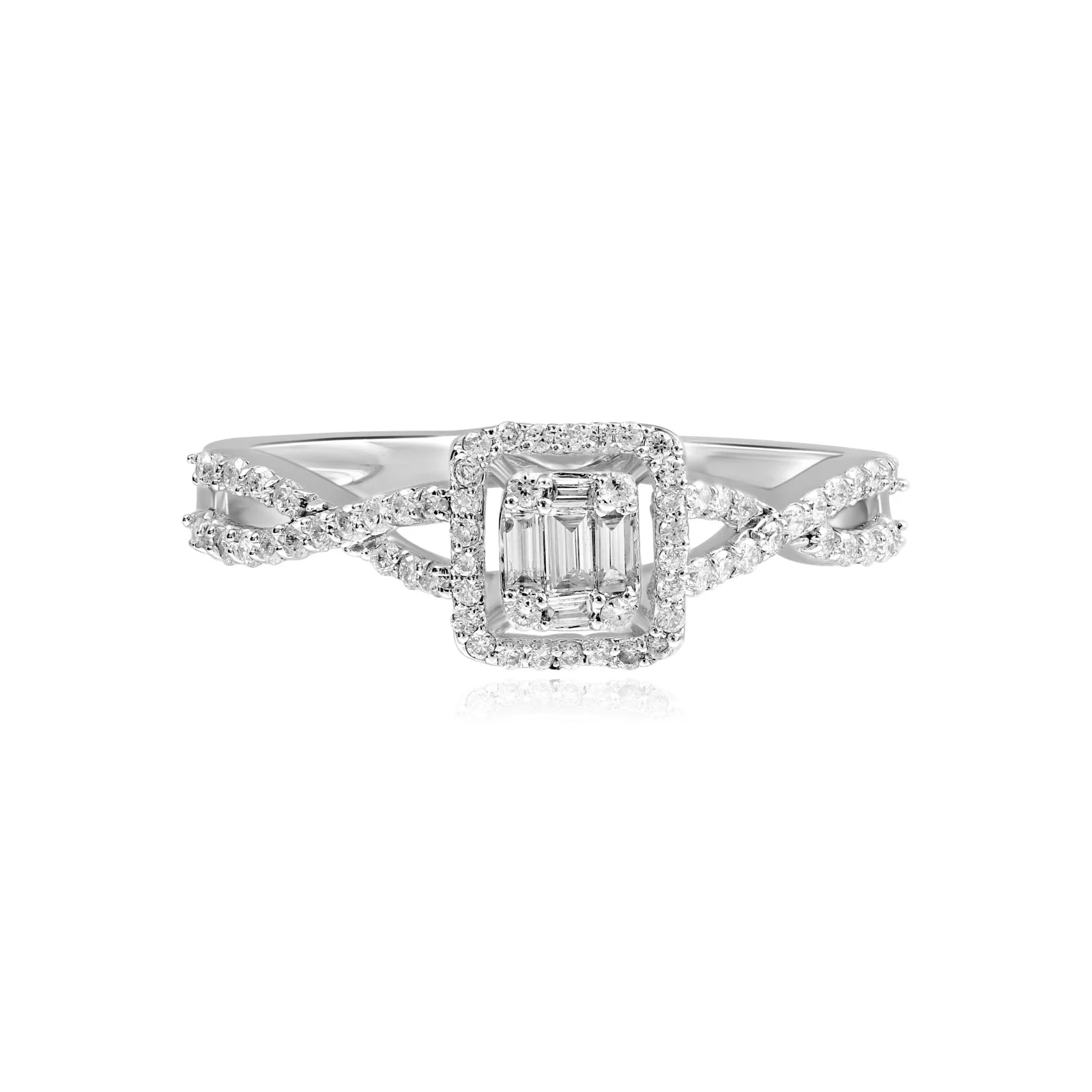 Baguette Halo Diamond Band in Solid 18k White Gold