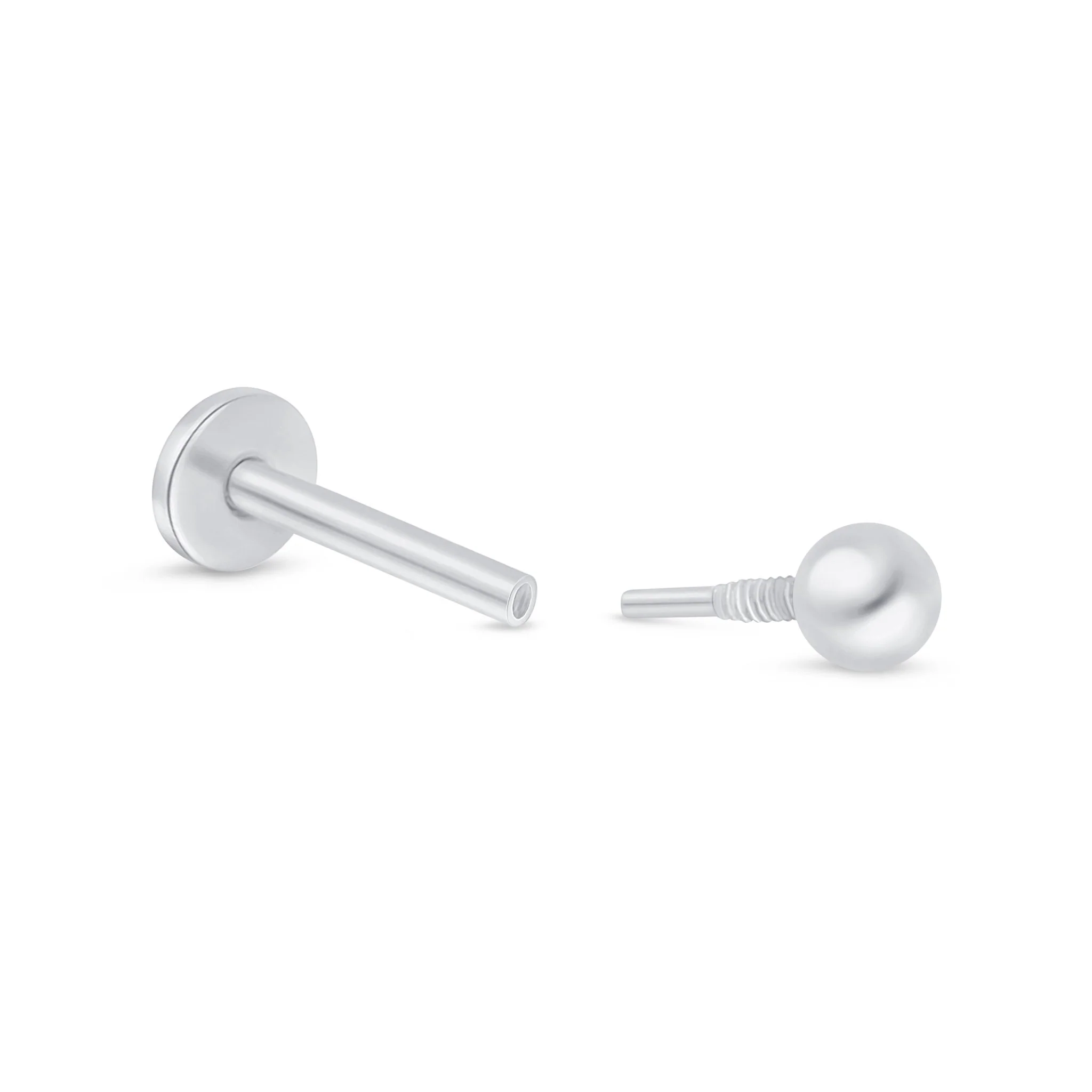 White Gold Ball Threaded Flat Back Earring - Image 4