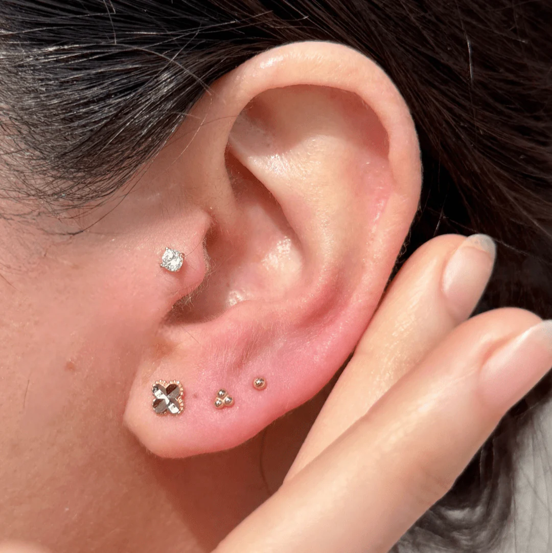 Yellow Gold Ball Flat Back Threaded Stud Earring - Image 12