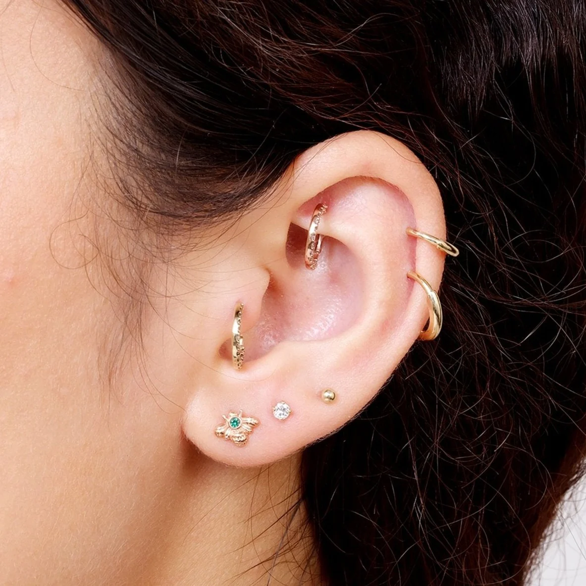 Yellow Gold Ball Flat Back Threaded Stud Earring - Image 14
