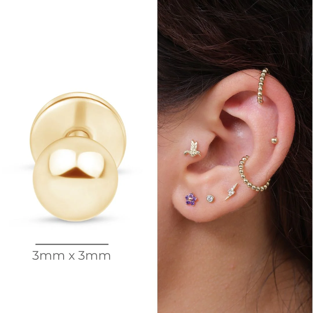 Yellow Gold Ball Flat Back Threaded Stud Earring - Image 19