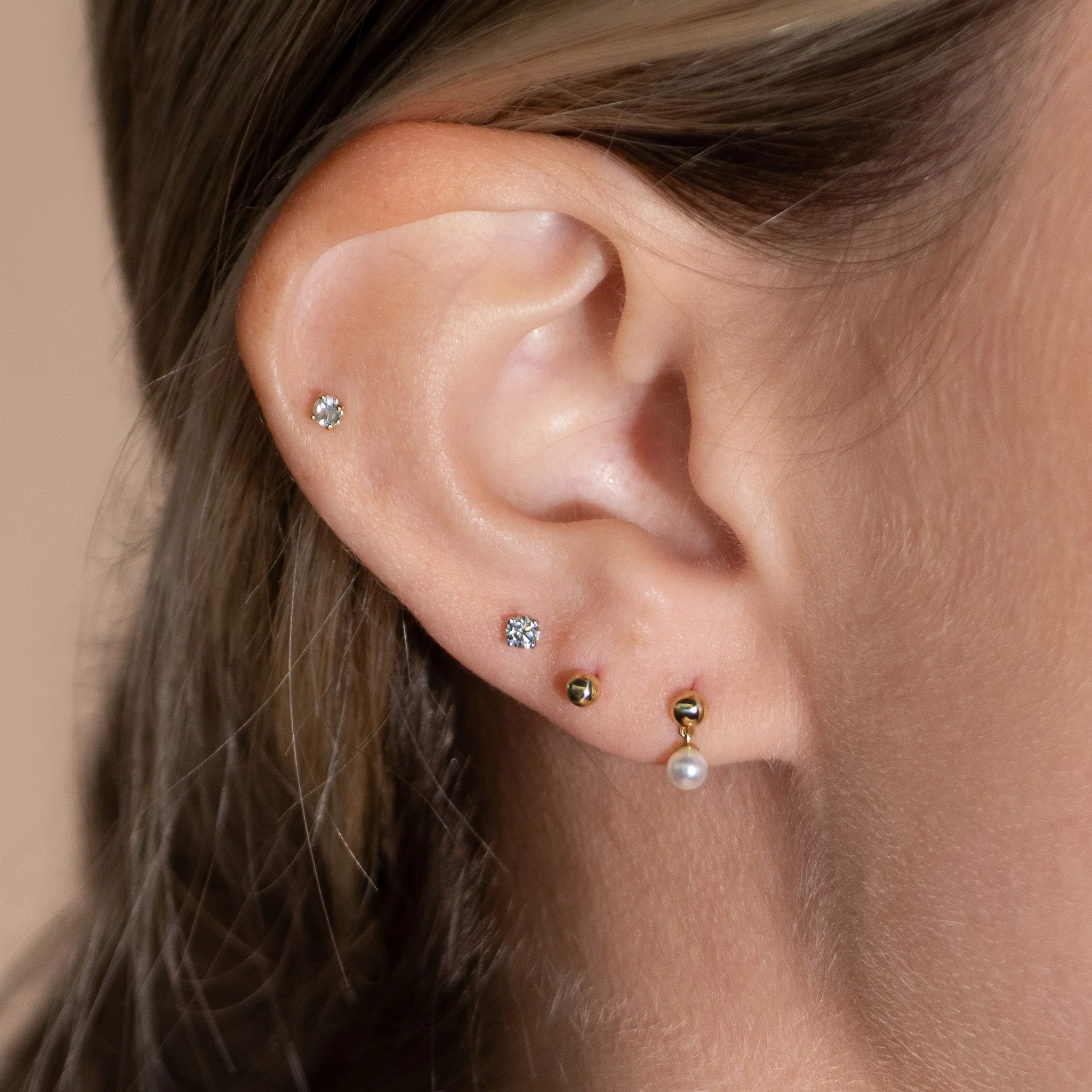 Yellow Gold Ball Flat Back Threaded Stud Earring - Image 7