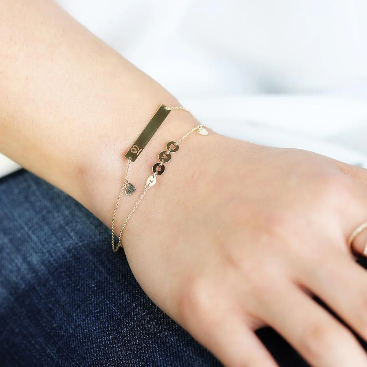 Bar with Engraved Heart Monogram Bracelet in Solid 10k Yellow Gold - Image 6